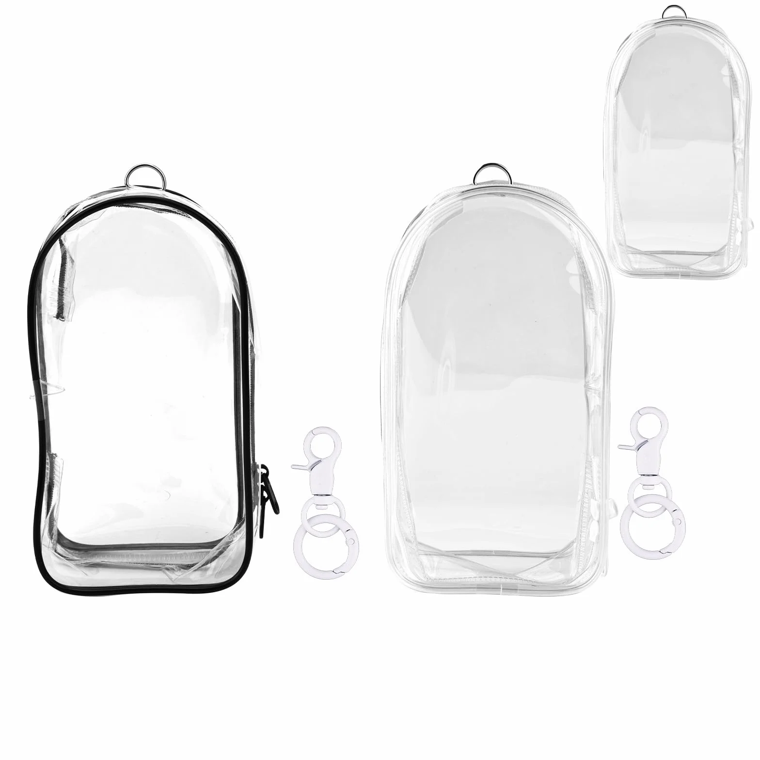 Tinoaly 2szt Torebek Ekspozycyjnych dla Lalek, 19,5x10,5cm Wodoodporna Torba Ekspozycyjna dla Lalek z PVC z Pomponem i Brelokiem Ochronna Torba na Przedmioty Kolekcjonerskie (Czarny i Biały)