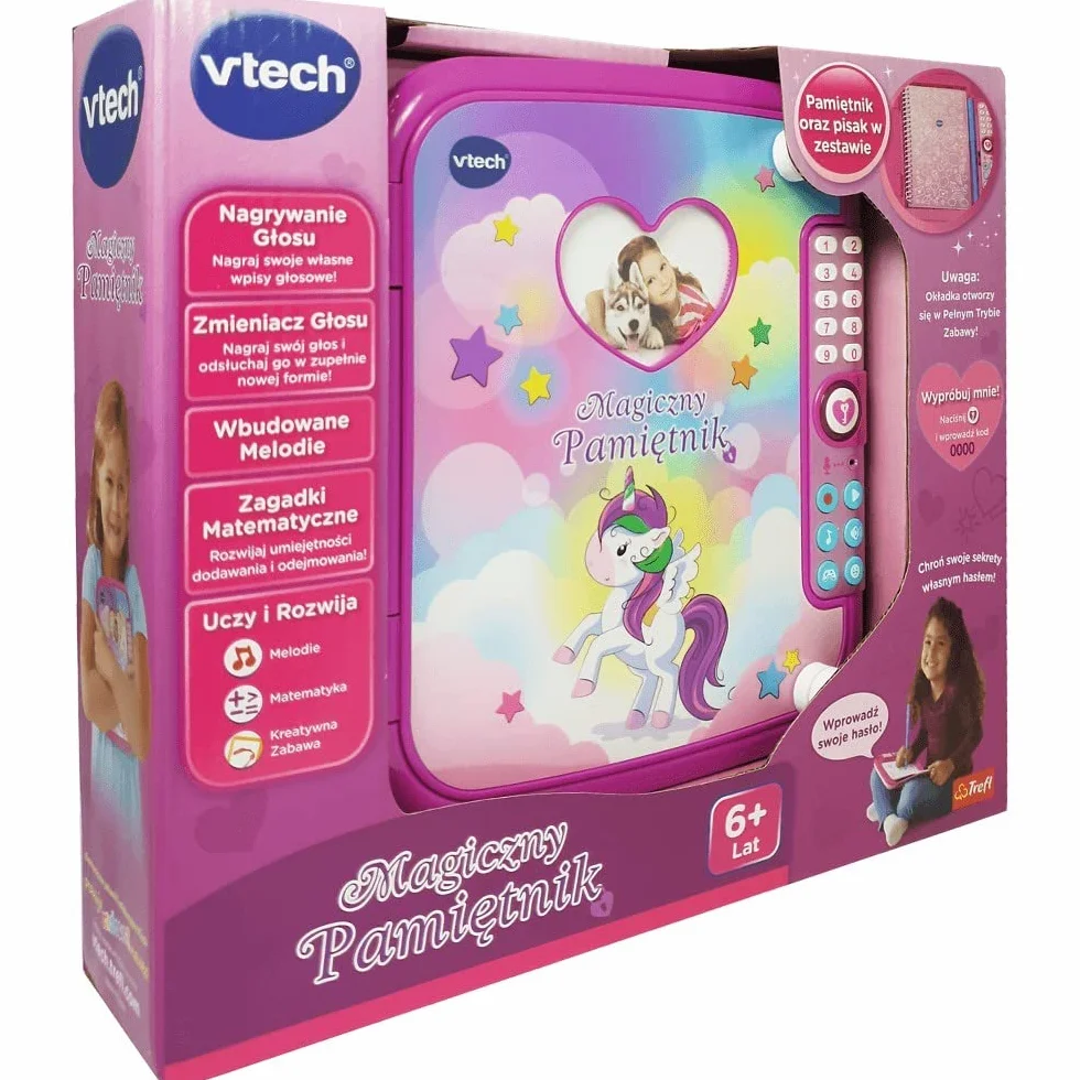 Trefl VTech - Magiczny Pamiętnik, Zabawka Interaktywna, Wyjątkowy Notes, Pamiętnik na Hasło, Miejsce na Zdjęcie, Zapisuj Sekrety, Zagadki Matematyczne, Zabawka dla Dziewczynki, dla Dzieci od 6 Lat
