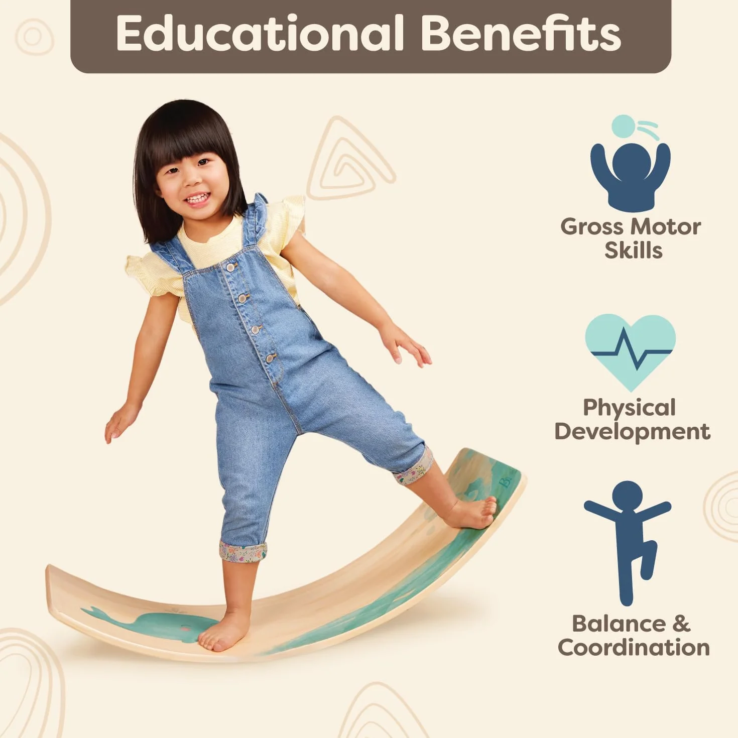 B. Spaces - Teeter-Toddler - Deska balansowa dla dzieci - Projekt inspirowany Montessori - Odpinana poduszka - Przemyślane meble i zabawki dla dzieci, 3 lata +