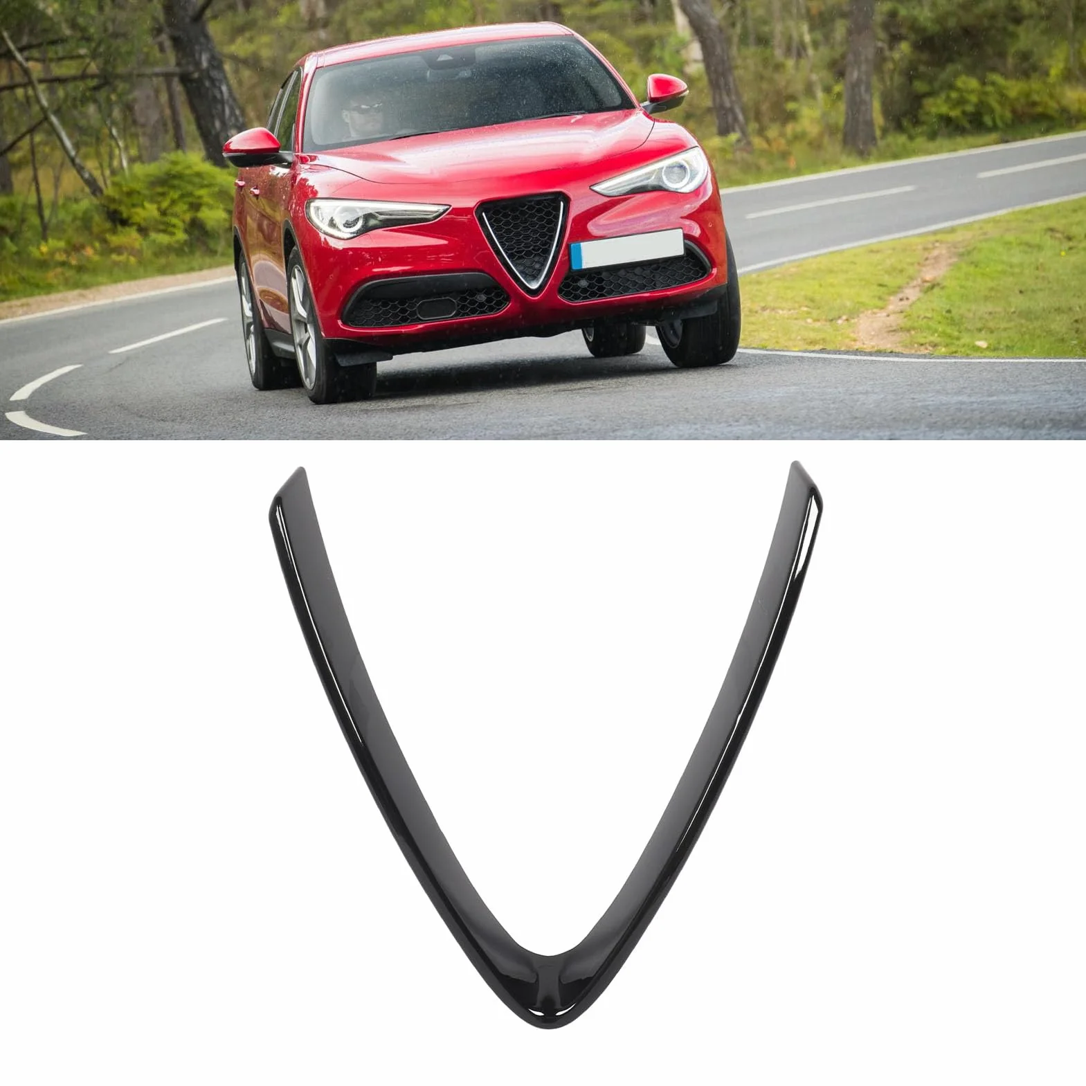 Przedni Zderzak Grille Trim, Jasny Czarny Kształt Litery V Osłona Przedniej Kratki, Przedni Zderzak Grill Ochronny Wycinka do Stelvio 2017 do 2023