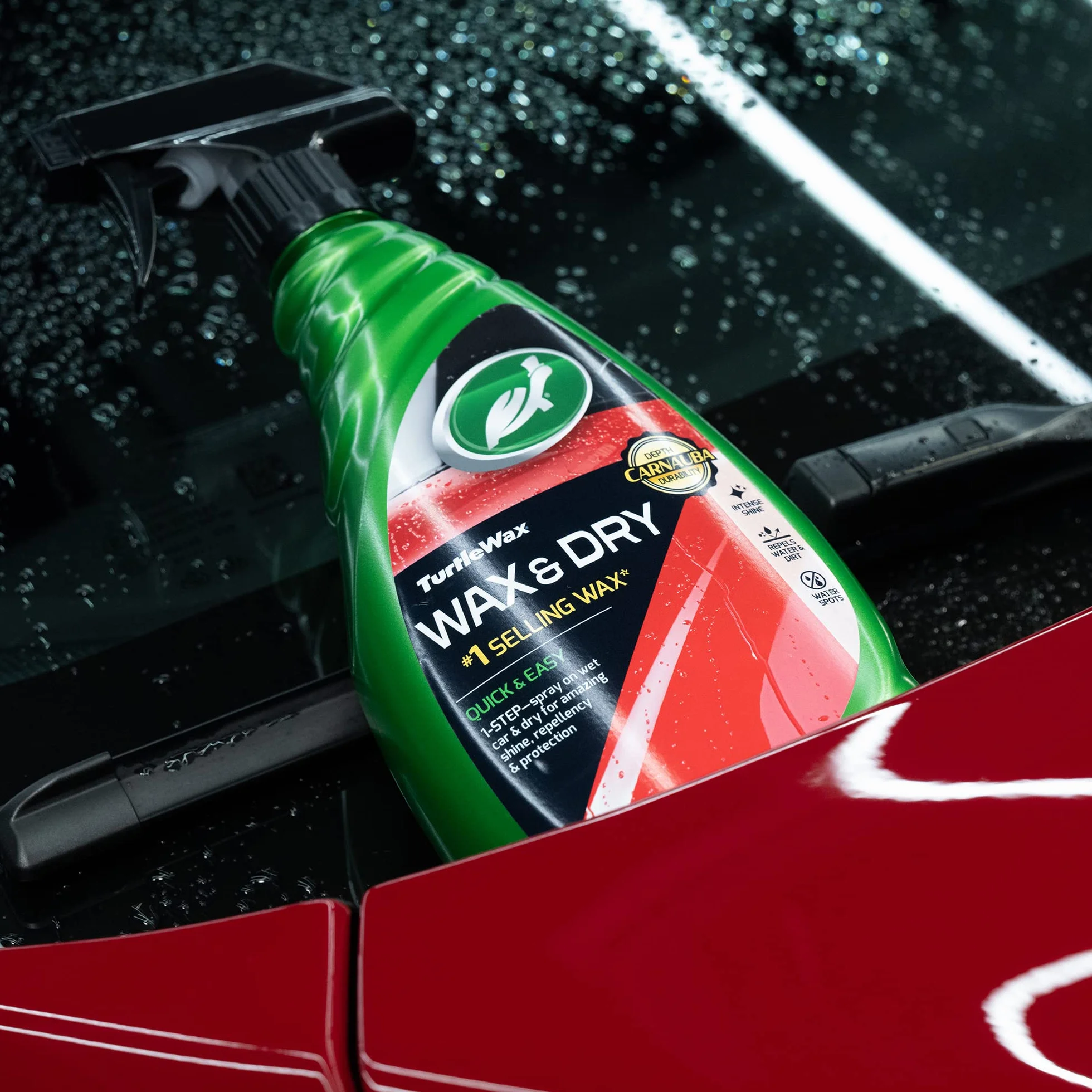 Turtle Wax 51800 Wax It Dry Wosk w sprayu samochodowym, 500 ml, łatwy jednoetapowy połysk i ochrona, formuła Carnauba i polimerowa, wodoodporny, bez smug, wykończenie na wysoki połysk