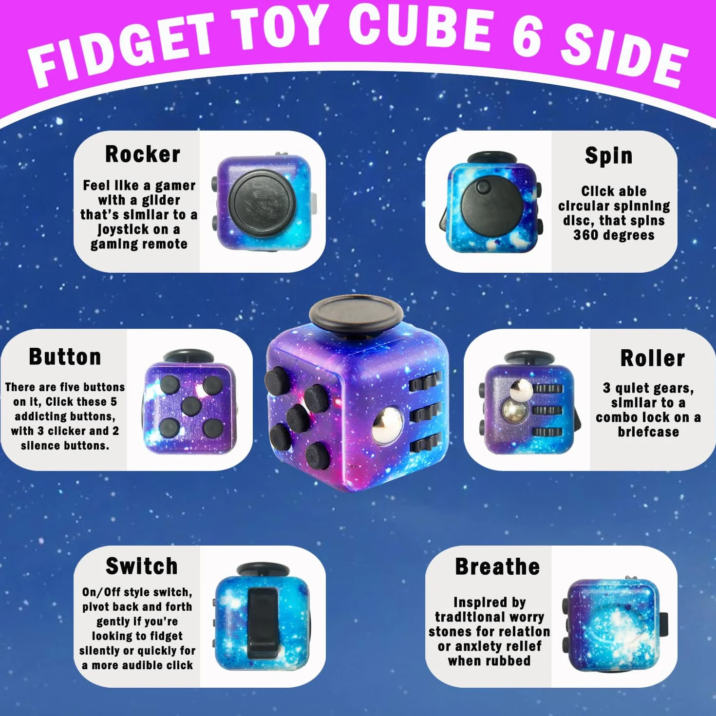 3 szt. zabawka Fidget na palce z kostką, Infinity Cube Toy, kontroler Fidget, antystresowy lęk, ulga lęku, prezent dla dorosłych w biurze, dla dzieci