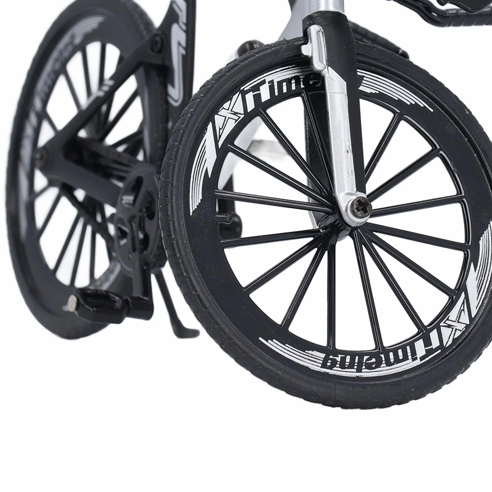 CHICIRIS Model Roweru Wyścigowego, Aluminiowy Rower Wyścigowy z podwójną kierownicą, Przesuwnym Układem Kierowniczym, Metalowa Zabawka Rowerowa dla Dzieci Prezent Urodzinowy (czarny biały)