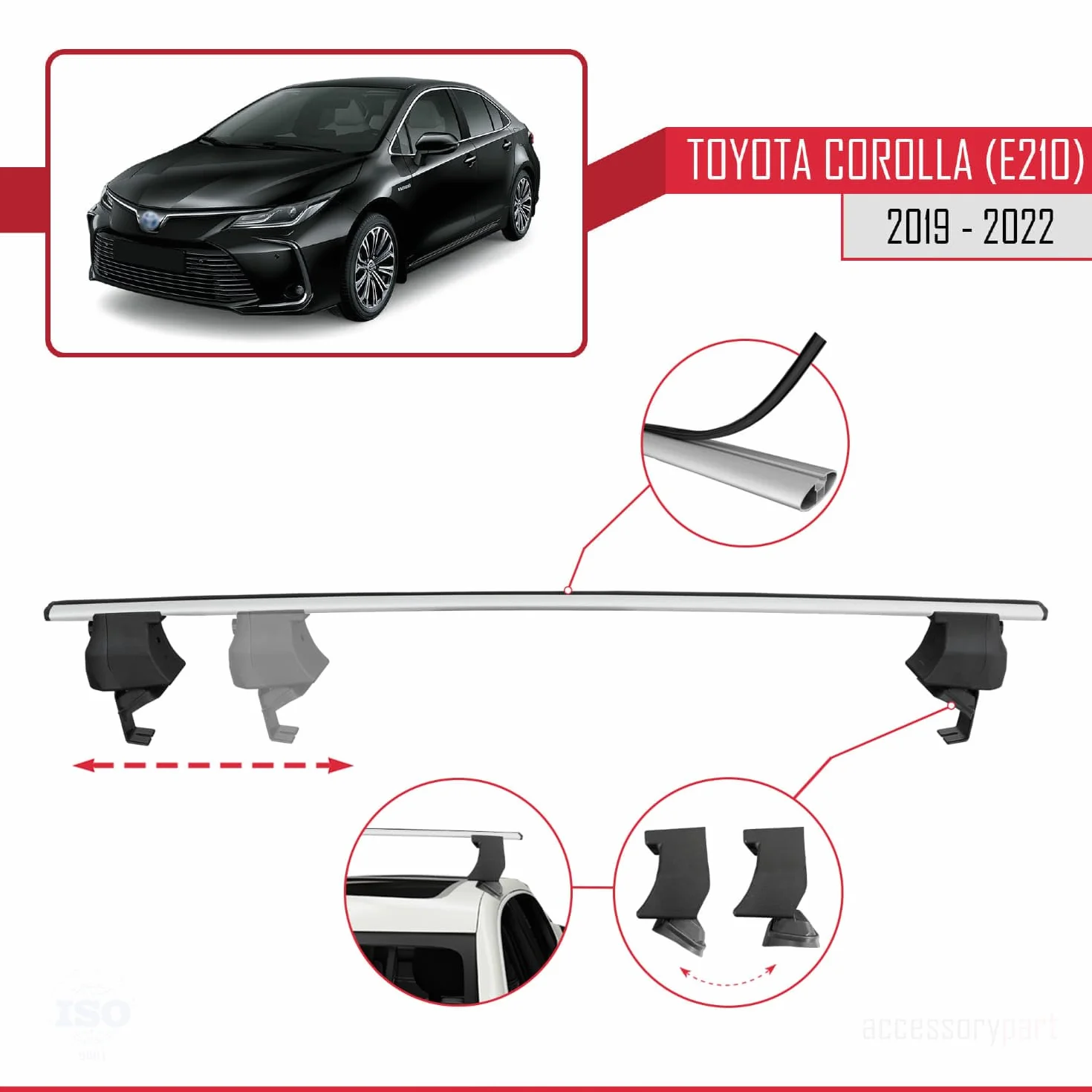 Aluminiowy bagażnik dachowy do Toyota Corolla 12 (E210) Sedan 2019-2022 ACE-4, szary