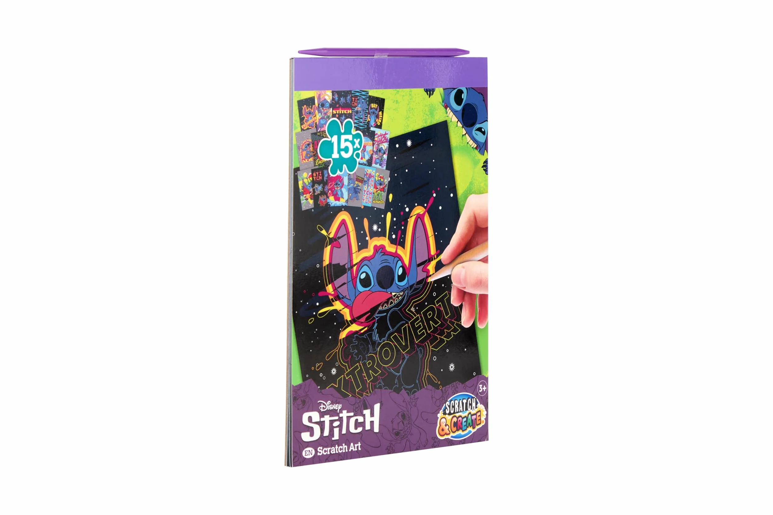 Disney Stitch obrazki do zdrapywania książka A5 dla dzieci | Scratch Art książka do majsterkowania z 15 motywami w formacie A5 | w zestawie drewniany pisak do drapania | efekt tęczy | kreatywny zestaw