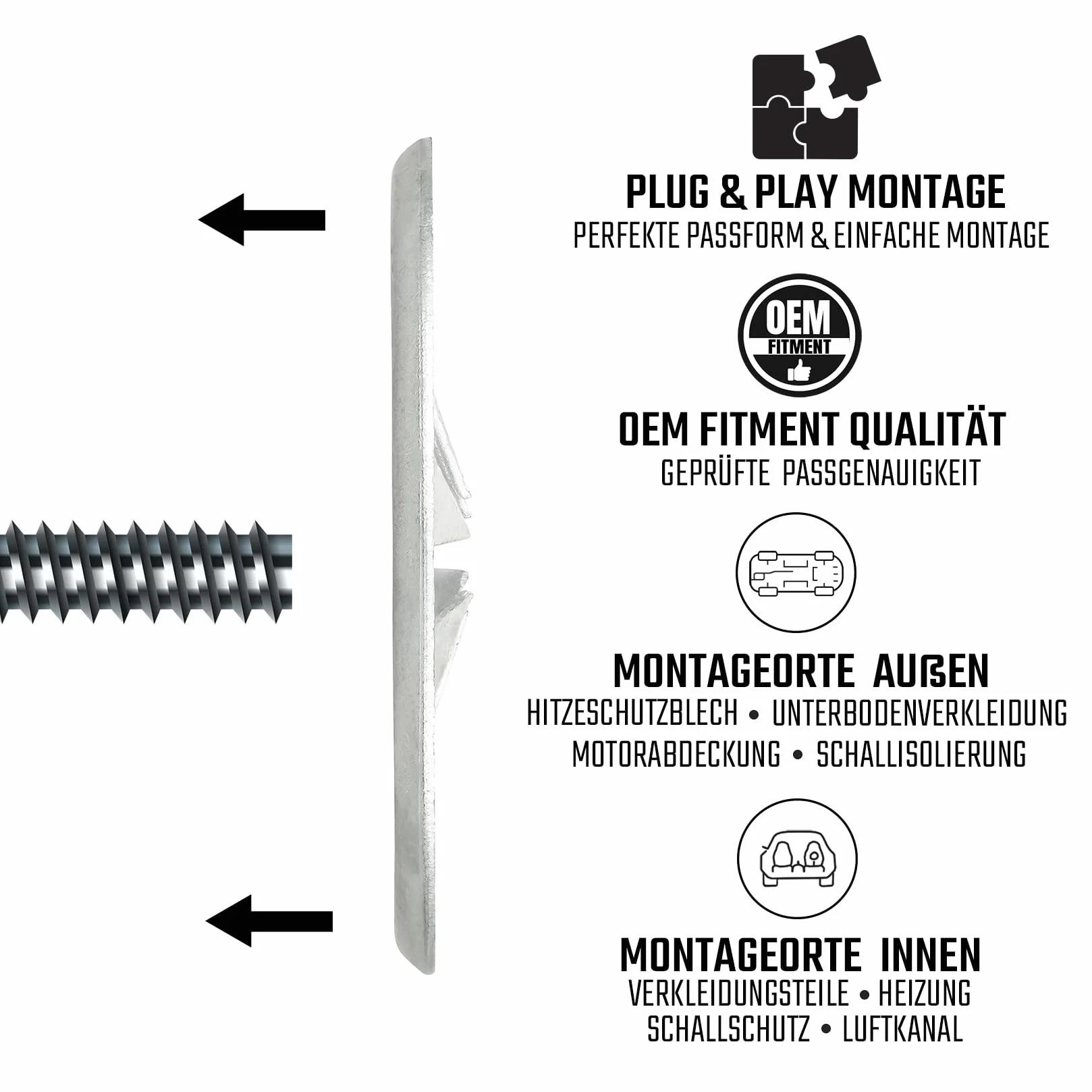 Blechy ochronne przed ciepłem - 10 sztuk - 30mm - Montaż Plug & Play, osłony wydechowe, mocowanie, blachy ochronne, zaciskane blachy ochronne, zabezpieczenia blachy ochronnej dla Audi, dla VW, dla