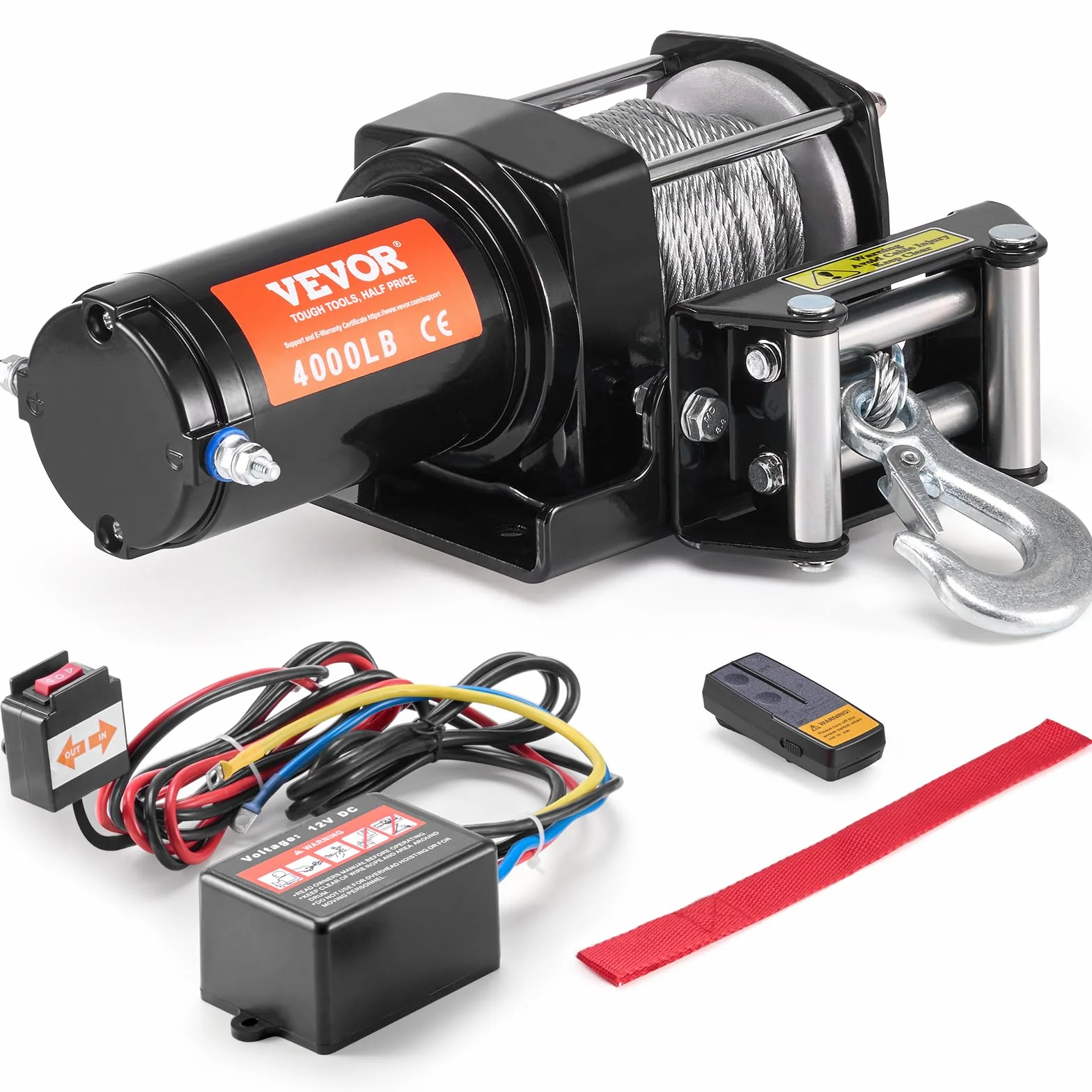 VEVOR Wciągarka elektryczna 1814 kg 12 V DC ATV/UTV z liną stalową 11.9 m Bezprzewodowy pilot