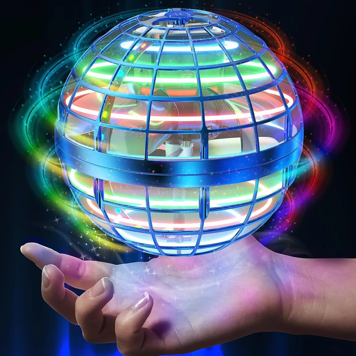 Hoofun Latająca piłka, gra latająca piłka, światło RGB, Hover UFO Spinner Bumerang, latające zabawki dla dzieci prezent 6 7 8 9 10 12+ lat (niebieski)