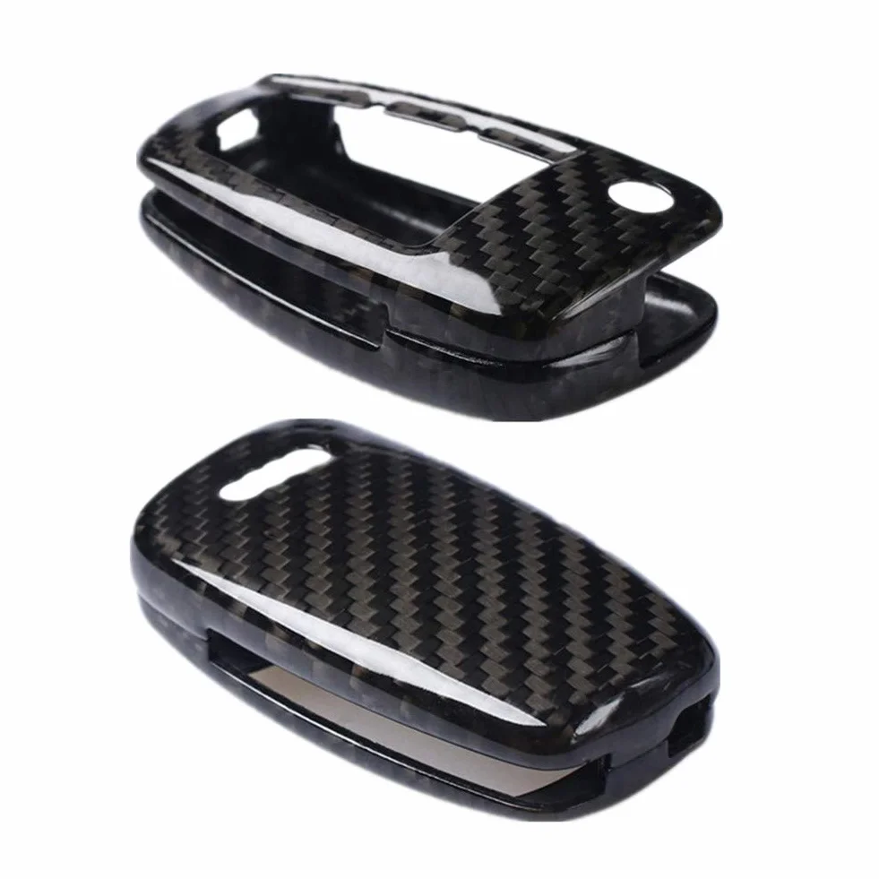 Etui z włókna węglowego ABS silikonowe na kluczyki samochodowe do Audi Sline A3 A5 Q3 Q5 A6 C5 C6 A4 B6 B7 B8 TT 80 S6 3 przyciski breloczek czarny