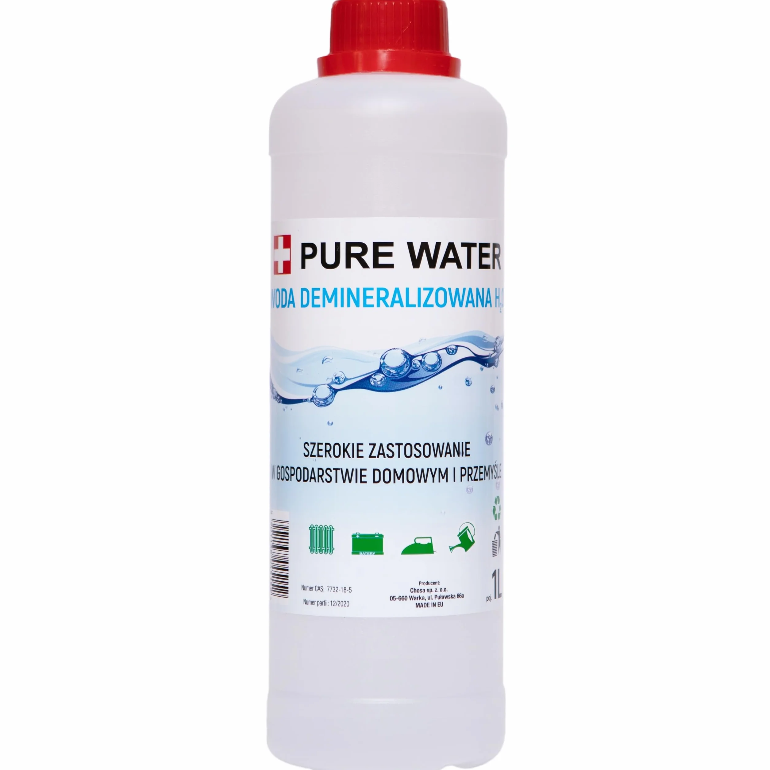 PURE CHEMICAL - Woda demineralizowana 1 l - Dejonizowana - Destylowana - Odsolona - Odjonizowana - Demineralizowana - Czysta woda - Woda laboratoryjna - Czystość farmaceutyczna