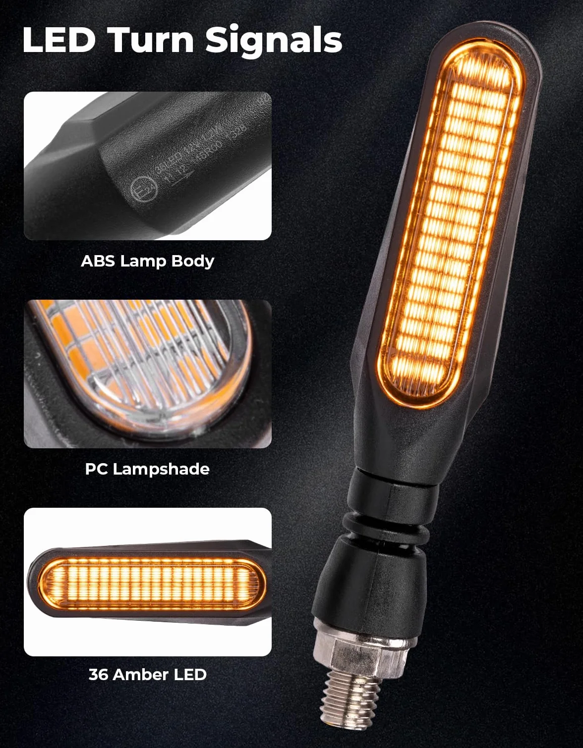 KEMIMOTO Kierunkowskazy motocyklowe E24 Mark, 12 V, super jasne diody LED, M10, czarne, uniwersalne kierunkowskazy, IP67, wodoszczelne kierunkowskazy do motocrossu, roweru, 2 sztuki