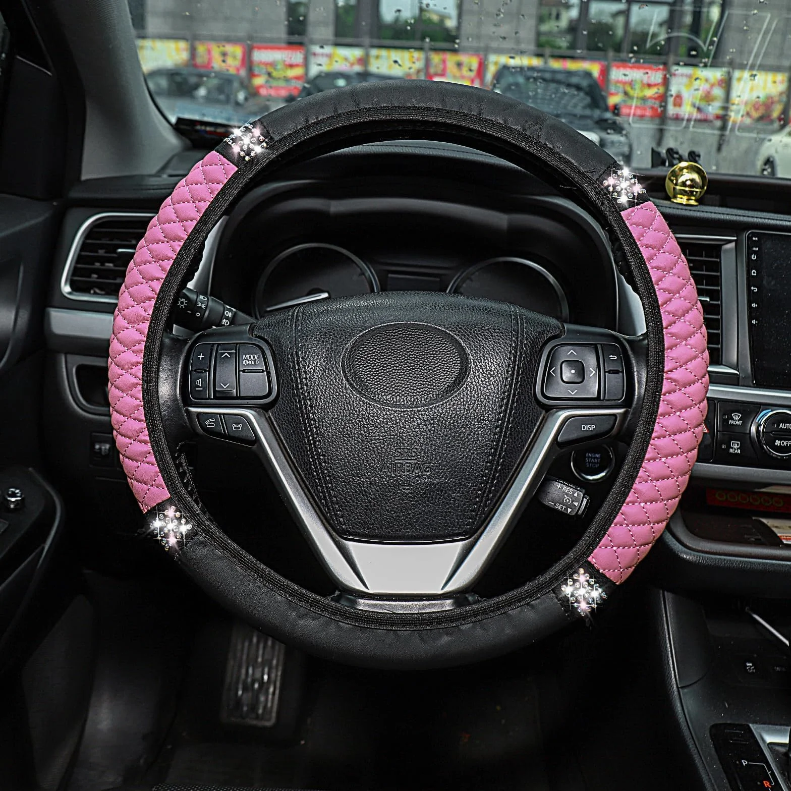 Bling Pokrowce na kierownicę samochodu, uniwersalny rozmiar 37–38,1 cm, antypoślizgowe pokrowce na kierownicę, miękka osłona na kierownicę z mikrofibry, oddychające, kolor różowy