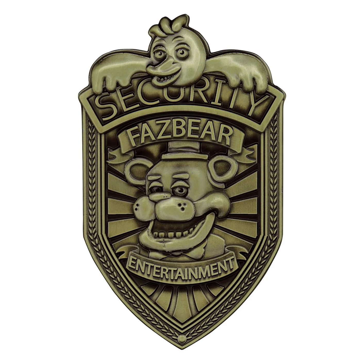 FaNaTtik Five Nights at Freddy's Replika Odznaka Bezpieczeństwa – Limitowana Edycja w Antycznym Kolorze Brązowym FNAF Kolekcjonerska z Zapięciem, Przepustką i Skrzynką Kolekcjonerską