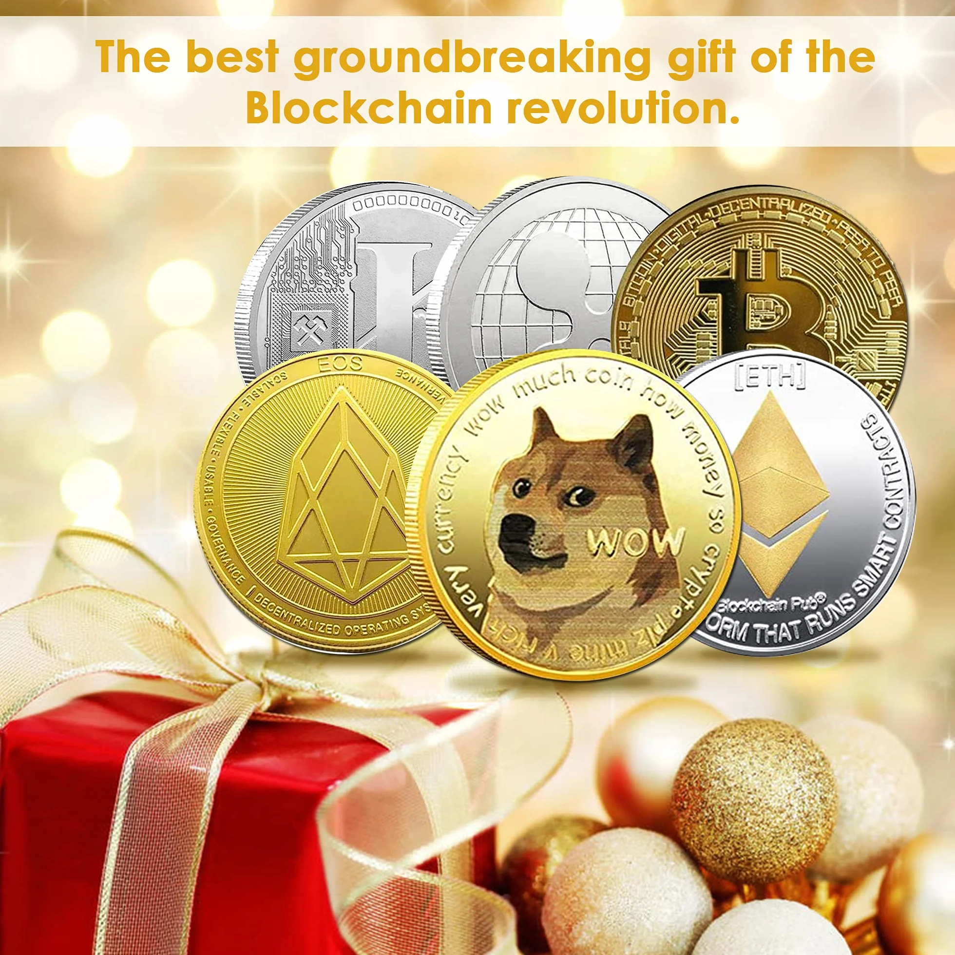 Krisler Bitcoin Coin Collector Zestaw upominkowy do fizycznej kryptowaluty | Bitcoin (BTC), Ethereum (ETH), Litecoin (LTC), Ripple (XRP), EOS (EOS), Dogecoin (Doge), Gold i Silver (6 paczek)