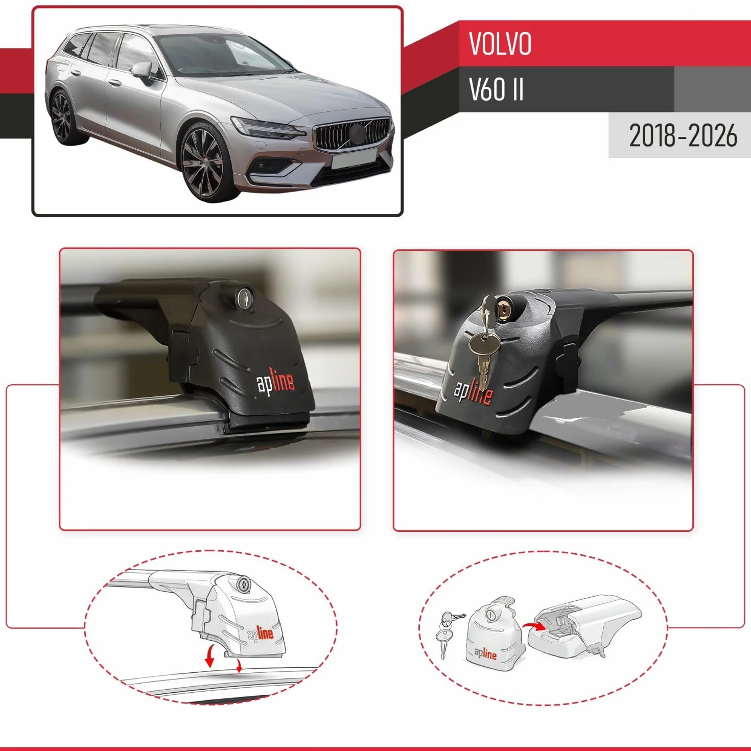 Aluminiowe poprzeczki dachowe Czarny 2 szt. do Volvo V60 II 2018-2026
