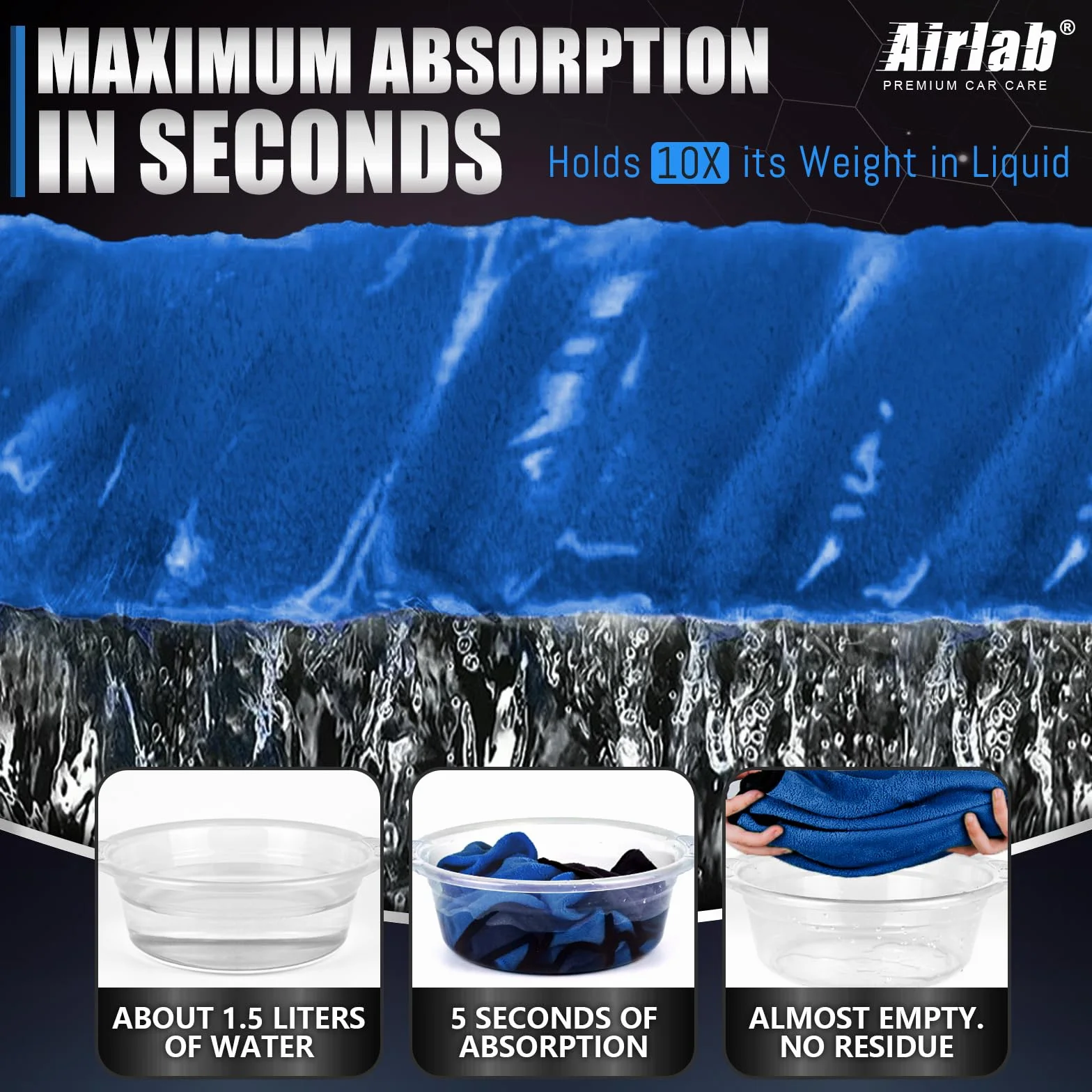 Airlab duże ściereczki z mikrofibry XXL, ściereczki samochodowe z mikrofibry 90x60cm, 500GSM ręczniki do auto detailingu, polerowania motocykli, mycia pojazdów, ultra miękkie i superchłonne