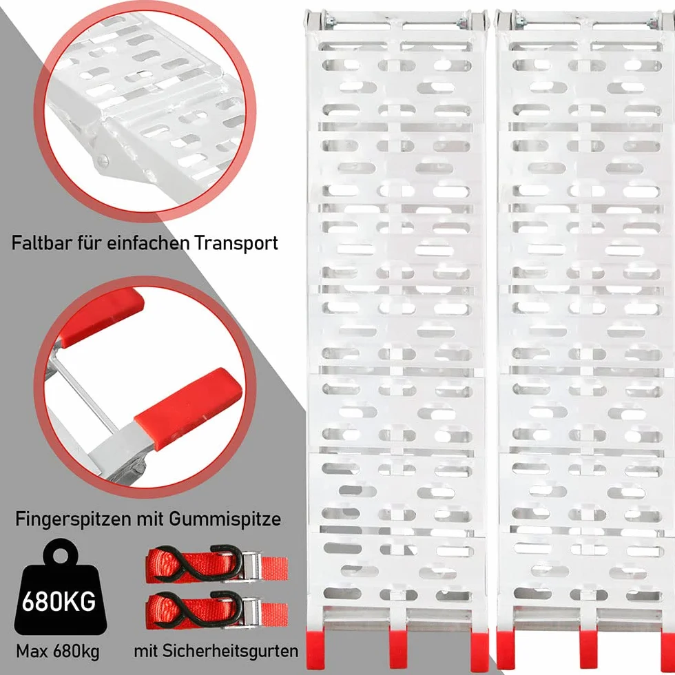 Herrselsam składana rampa najazdowa aluminiowa antypoślizgowa 226x30,5x5,5 cm 680 kg do motocykla przyczepy