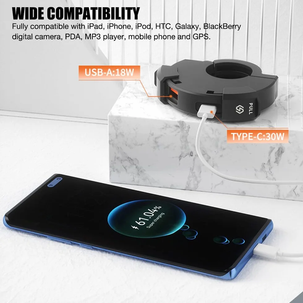 Gniazdo USB Moto 12V Wodoodporne 30W QC3.0 USB-A PD Type-C Ładowarka Motocyklowa 12V-24V