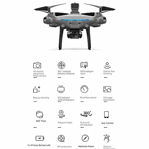 Dron KY102 RC, Podwójny Aparat 4K HD, Dron do Fotografii Lotniczej z 50-krotnym Zoomem i Inteligentnym Zawisaniem, 1800 MAh, 4-kierunkowe Unikanie Przeszkód, Obrót o 360°,