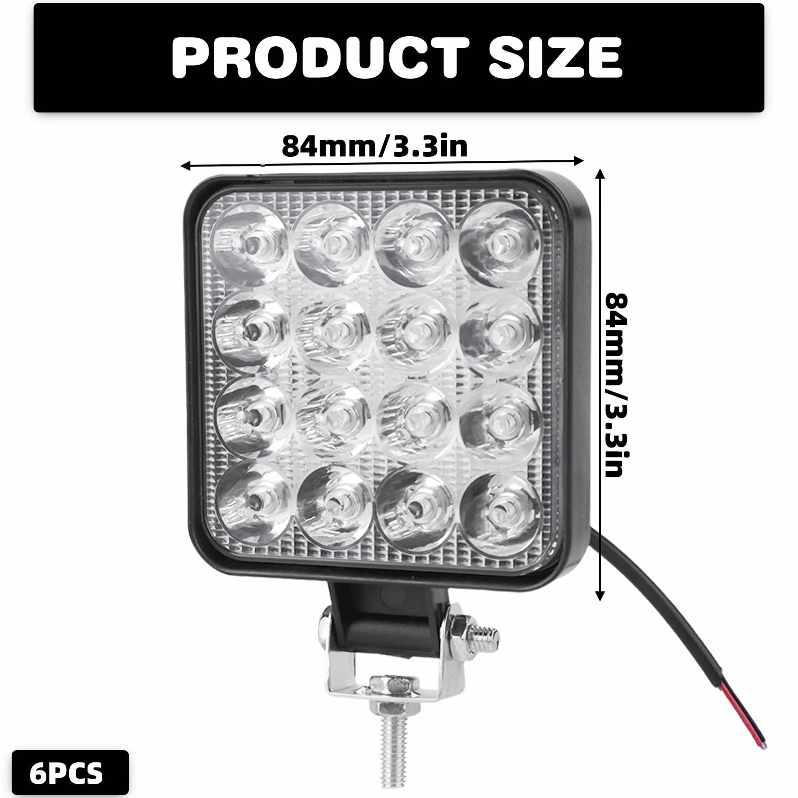 6 Sztuk Reflektorów Roboczych LED: 48 W, Kwadratowe, Offroad, Dodatkowy 12 V, 1200 lm, IP65, Do Koparek, Traktorów