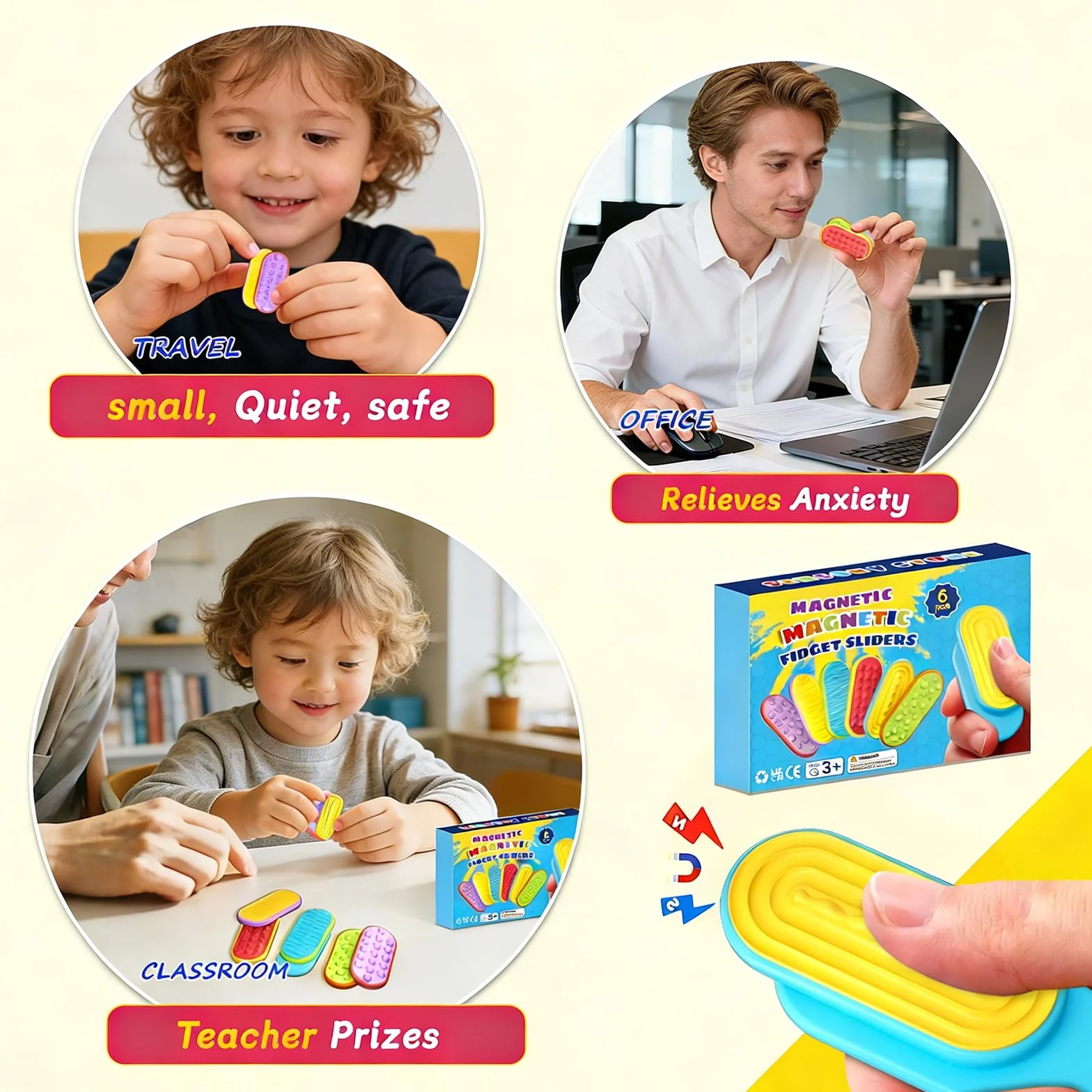 OBEST 6 sztuk magnetycznych zabawek sensorycznych dla dzieci i dorosłych, ADHD autyzm, zabawka sensoryczna do redukcji stresu, cicha zabawka antystresowa, idealna do biura i podróży