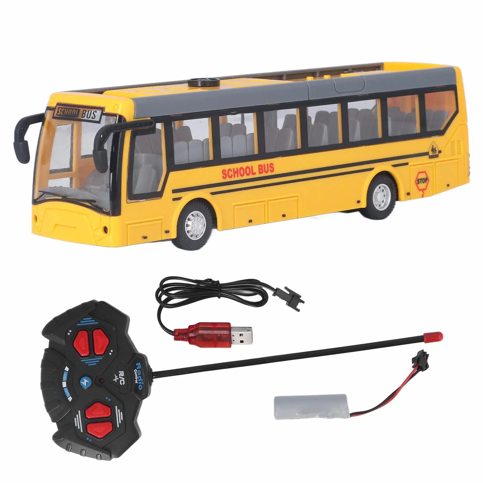 Autobus RC dla dzieci, zdalnie sterowany autobus wysoka symulacja we wszystkich kierunkach jazdy akumulator RC autobus szkolny dla dzieci (żółty)