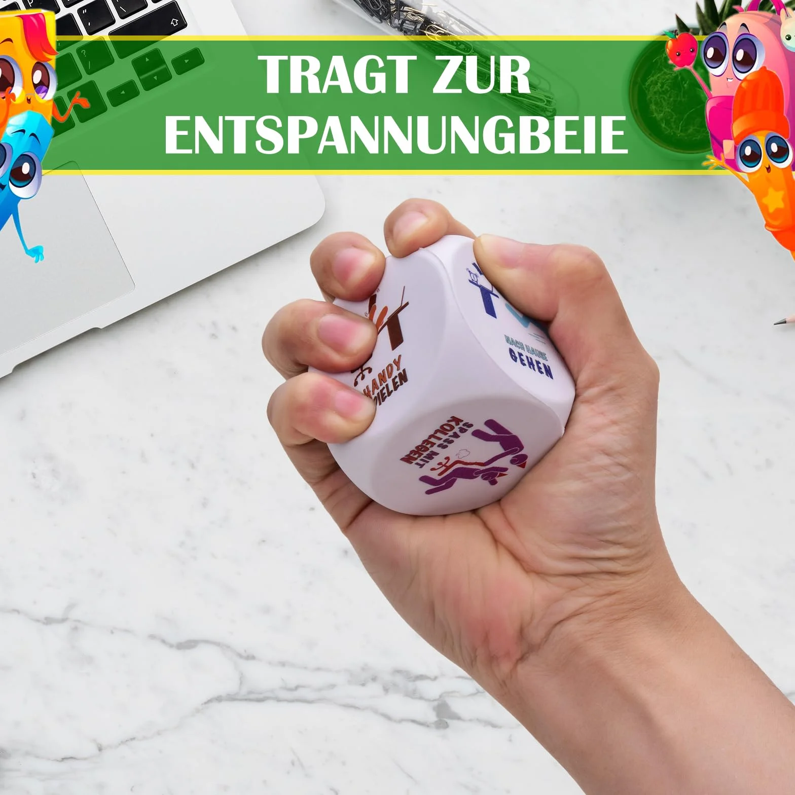 DealKits Biurowe kostki antystresowe, kolorowe kostki do redukcji stresu z 6 zabawnymi akcjami, zabawna zabawka antystresowa, prezent na pożegnanie, prezent dla kolegów, prezent z pudełkiem na prezent