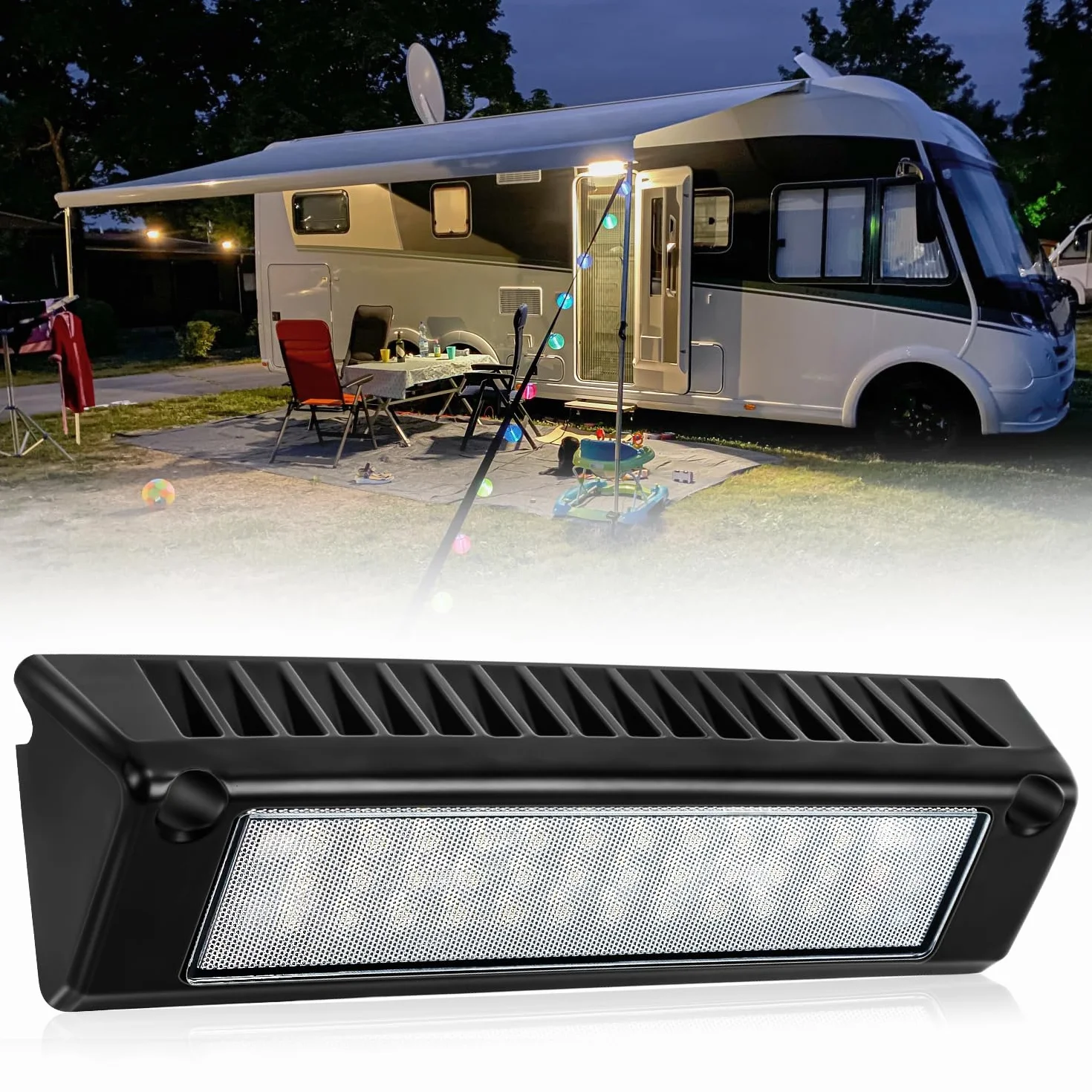 SUPAREE Oświetlenie LED 12 V lampa kempingowa zewnętrzna markiza 6000 K biała 2000 lm IP67 wodoodporna