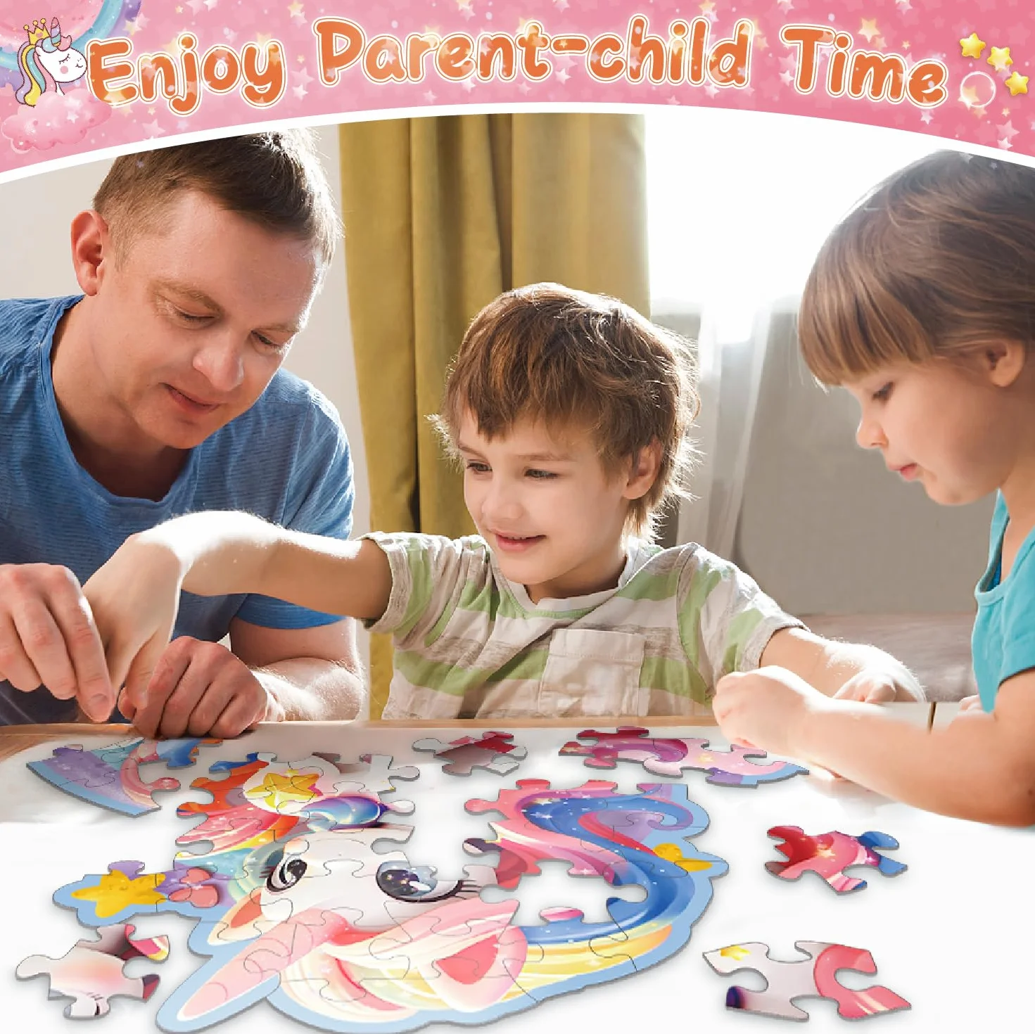Kiztoys Puzzle podłogowe Jednorożec dla dziewczyn - 45 sztuk uroczych różowych puzzli jednorożca, prezenty z jednorożcem dla dzieci w wieku 3-8 lat