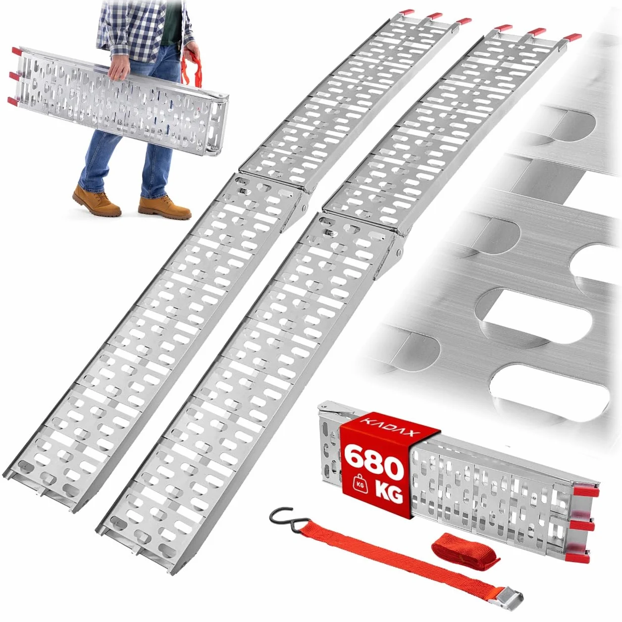 KADAX Składane rampy najazdowe aluminiowe 680 kg 2 sztuki do przyczep motocykli quadów kosiarek