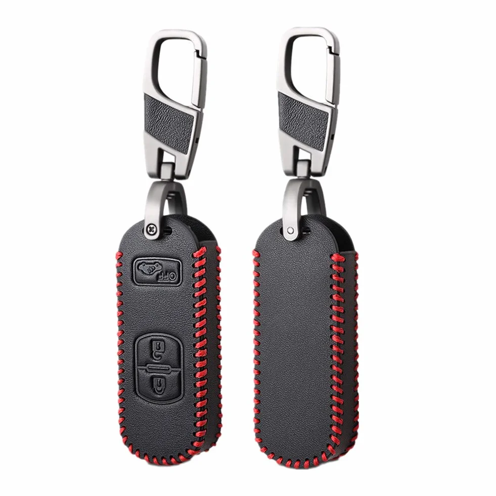 Skórzane etui na kluczyki samochodowe brelok do Mazda 2 3 5 6 CX-3 CX5 CX-5 M2 M3 M5 M6 3 przyciski Fob Keyless (czerwona linia)