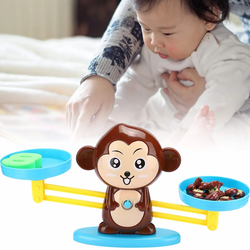Balance Math Spielzeug für Kinder, Monkey Balance Brettspiel Math Number Cards Blocks Lernspielzeug Set Kinder Baby Counting Lernspielzeug(Braun)