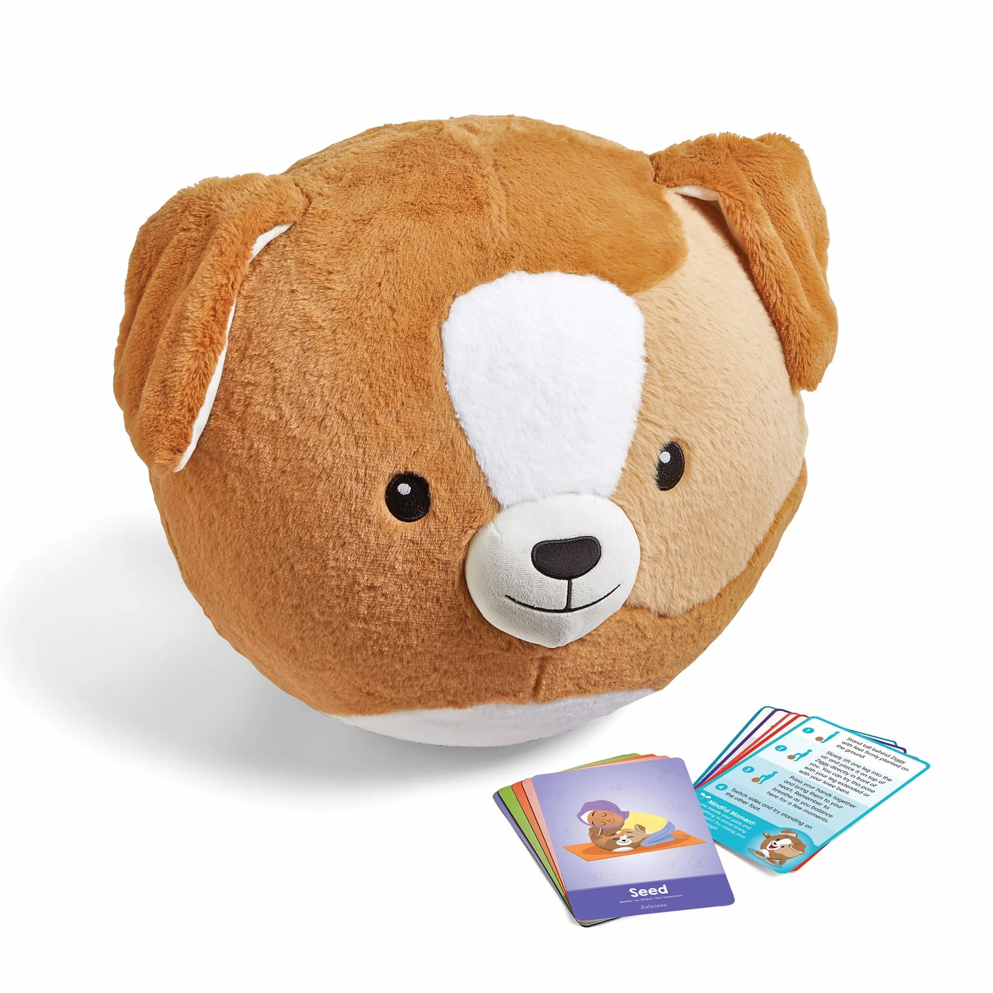 Learning Resources Yoga Ball Buddy z psem BubblePlush, piłka do jogi dla dzieci od 3 lat, gra do jogi dla równowagi i ruchu, z 12 kartami do jogi i pompką