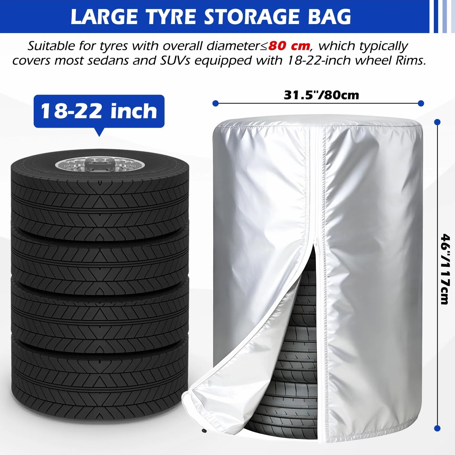FreeTec Torba na opony samochodowe z 4 matami filcowymi, osłona opon, 17-22", pokrowiec na 4 opony, ochrona przed słońcem, zimowa osłona na opony samochodowe (80 x 117 cm)