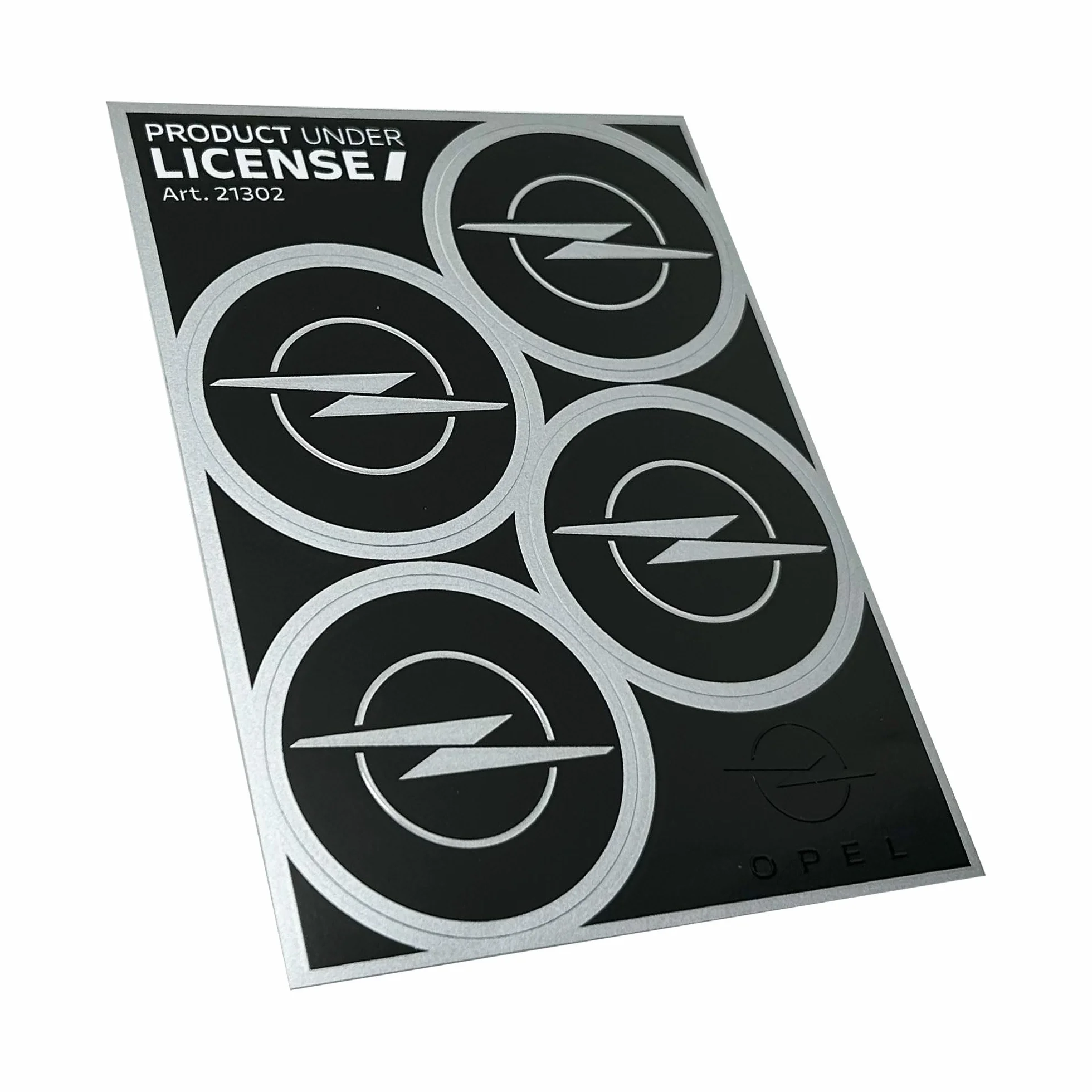Zestaw naklejek na koła kompatybilny z Opel, średnica 4 logo 48 mm, licencjonowany produkt, 94 x 131 mm (czarny)