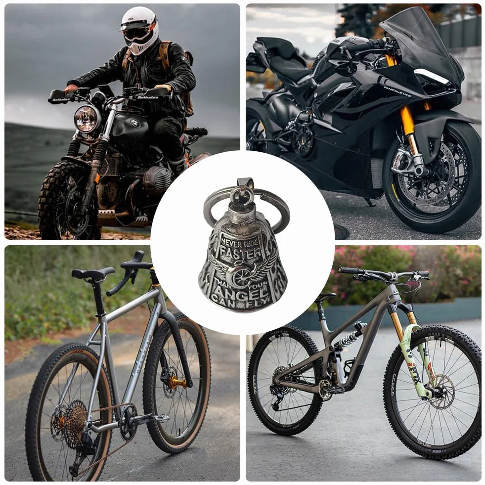 Dzwonek motocyklowy Guardian Bell z brelokiem, stal nierdzewna, talizman ochronny