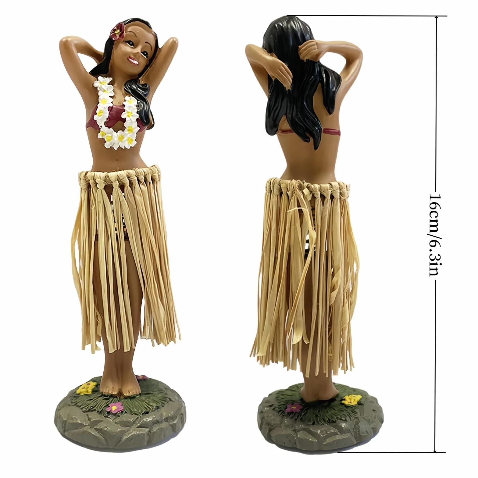 Hawaje Dashboard Hula Doll, realistyczna figurka z żywicy poliestrowej do deski rozdzielczej samochodu, Hawaje Hula Girl Posing, lalka na stół do domu/biura, bar na