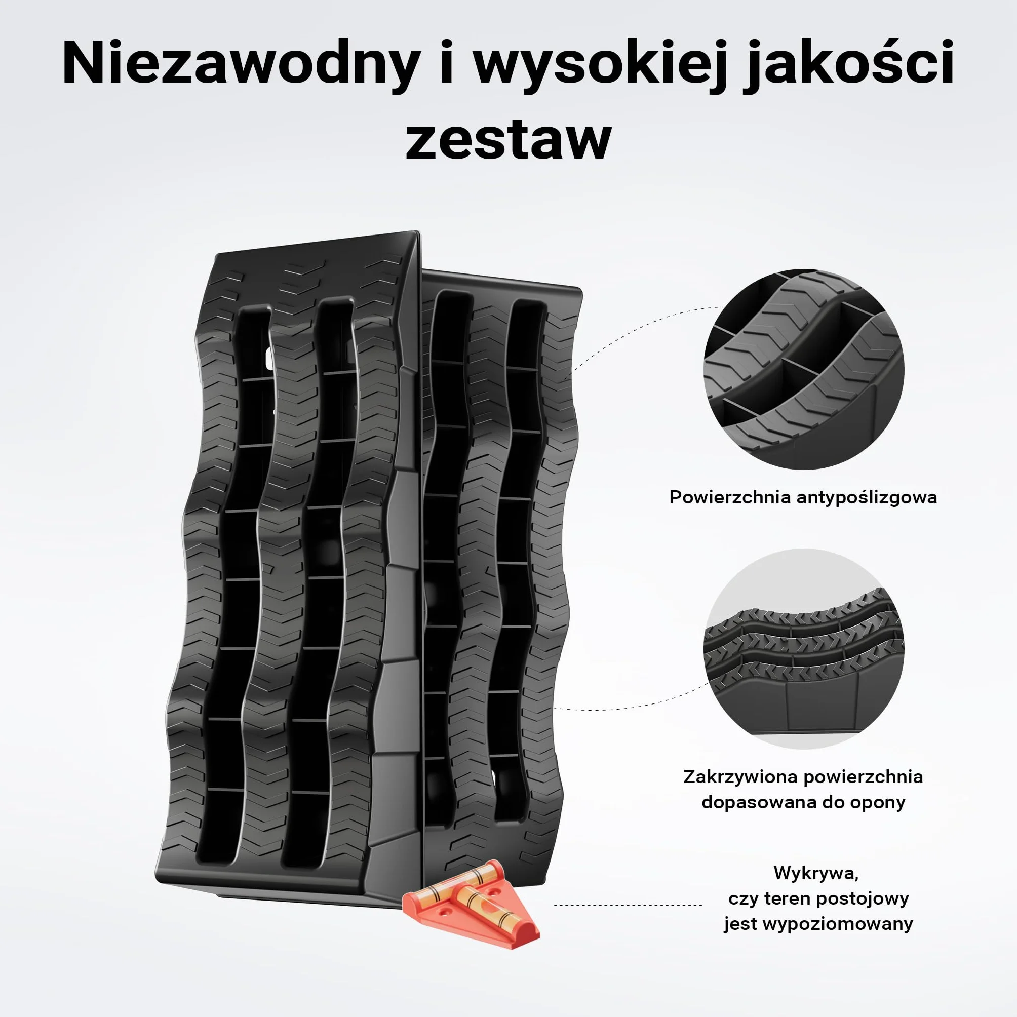 XPOtool Kliny pod koła przyczepy kempingowej 2 szt. do 3,5 t, z antypoślizgowego tworzywa HDPE, rampy poziomujące 3-stopniowe z torbą