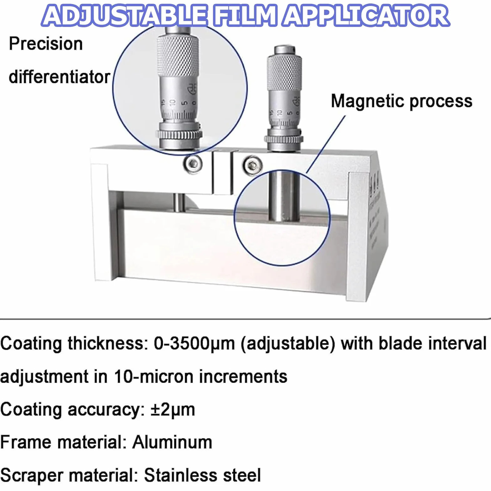 Regulowana powlekarka do aplikatorów foliowych, 0-3500μm Precision Doctor Blade Coater z szerokością 50-300 mm, dokładność ± 2μm, do testowania farb laboratoryjnych, drukowania, powlekania