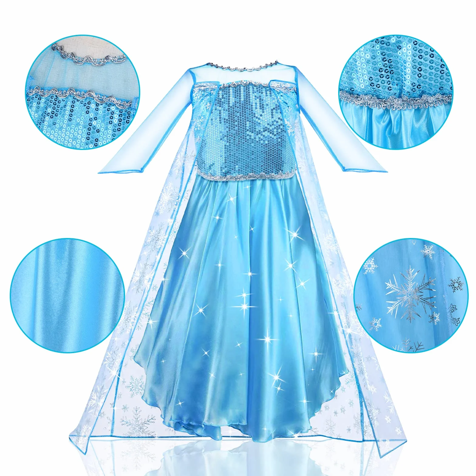 URAQT Sukienka Elsa, Kostium Księżniczki Elsy Z Różdżką Wróżki I Tiarą Z Koroną, Sukienka Elsa Anna Dla Dziewczynek, Deluxe Girls Fancy Dress Na Imprezę Cosplay Druhna Korowód