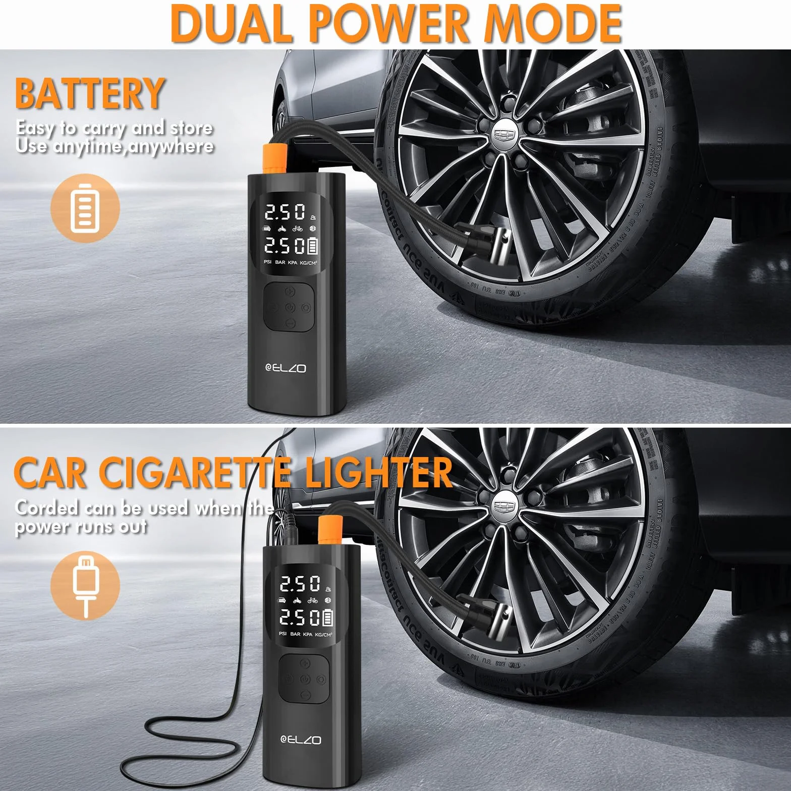 Elektryczna pompka powietrza, 150 PSI, 7500 mAh, przenośna, bezprzewodowa pompka powietrza z cyfrowym wyświetlaczem LCD i automatycznym zatrzymaniem, do rowerów, motocykli i piłek