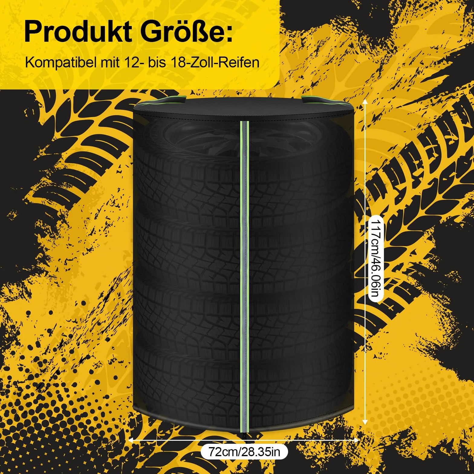 Zocipro Pokrowiec na opony z odblaskowymi paskami, Ø 72 cm x wys. 117 cm, uniwersalna torba na opony samochodowe na 4 opony, 210D Oxford, osłona na opony z zamkiem błyskawicznym i tunelem, czarna