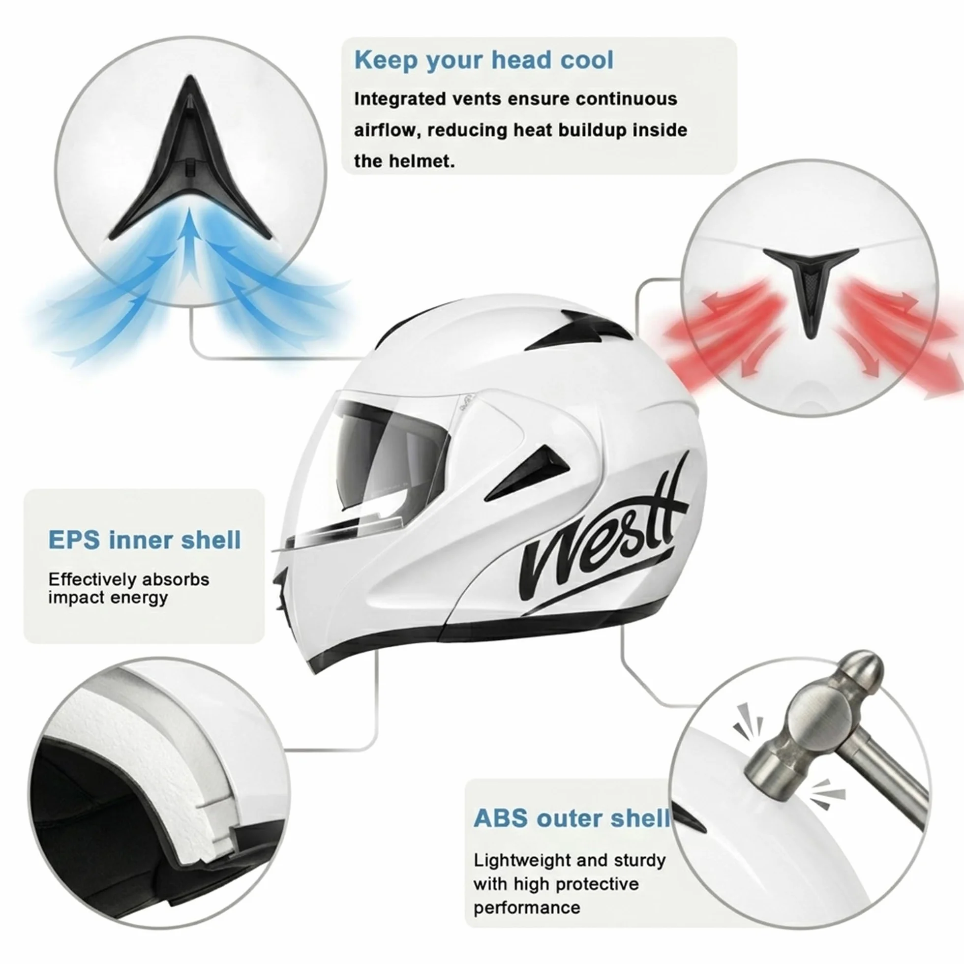 WESTT Torque kask motocyklowy z pełną twarzą I składany kask motocyklowy I odporny na wstrząsy I kask motocyklowy z pełną twarzą dla mężczyzn i kobiet I kask skuterowy I z homologacją ECE