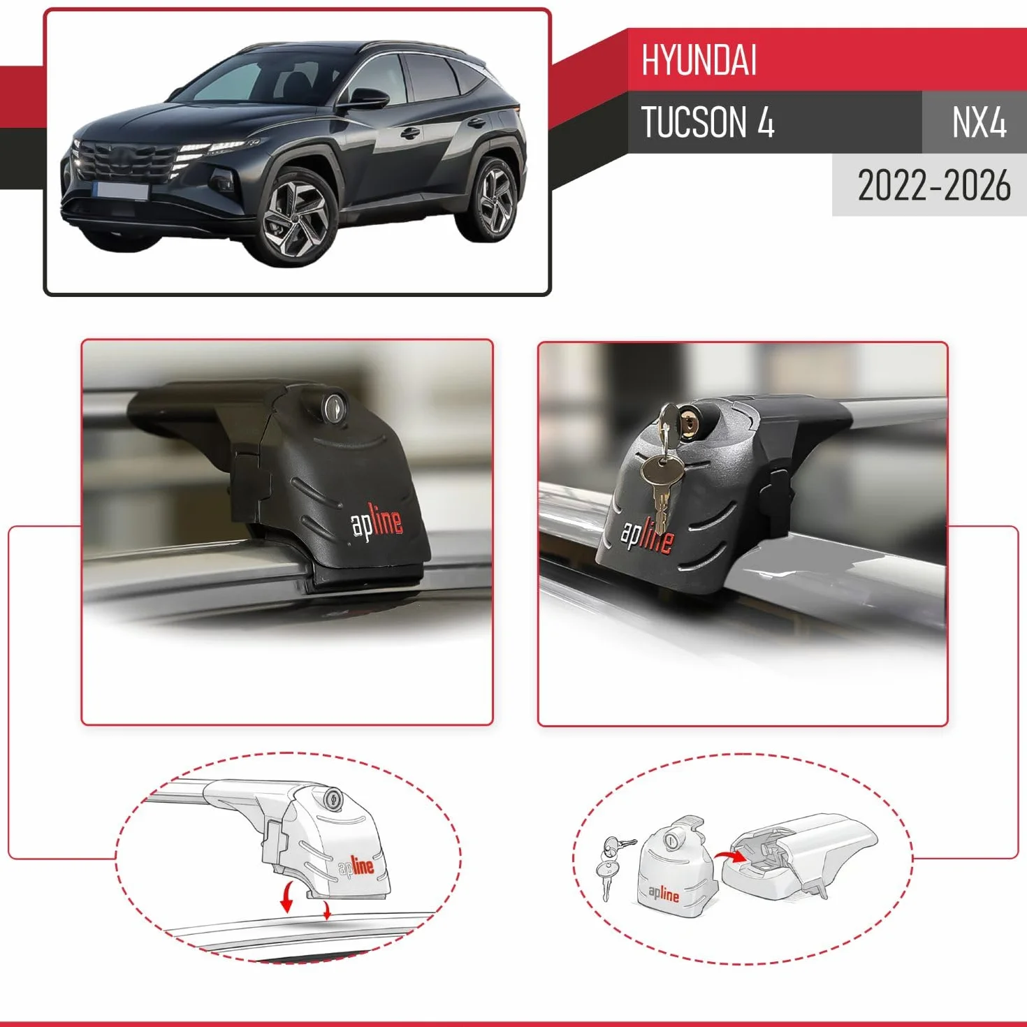 Relingträger Dachträger Hyundai Tucson 4 NX4 2022-2025 Aluminium Szary 2 pręty