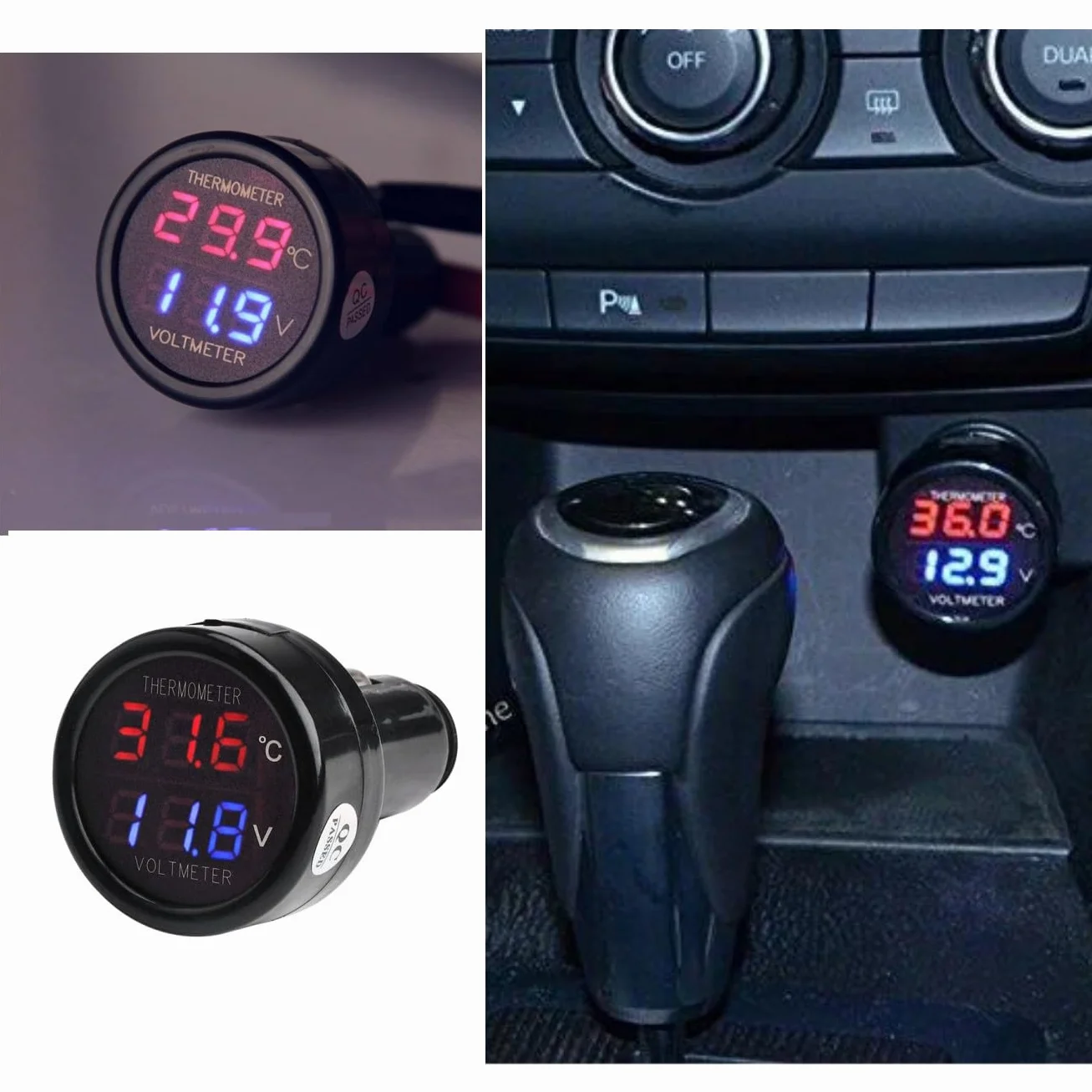 JZK woltomierz termometr 2 w 1, cyfrowy wyświetlacz napięcia akumulatora samochodowego, temperatura, manometr, woltomierz testowy, DC 12 V, 24 V