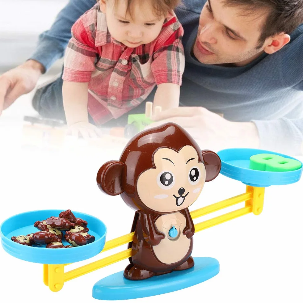 Balance Math Spielzeug für Kinder, Monkey Balance Brettspiel Math Number Cards Blocks Lernspielzeug Set Kinder Baby Counting Lernspielzeug(Braun)