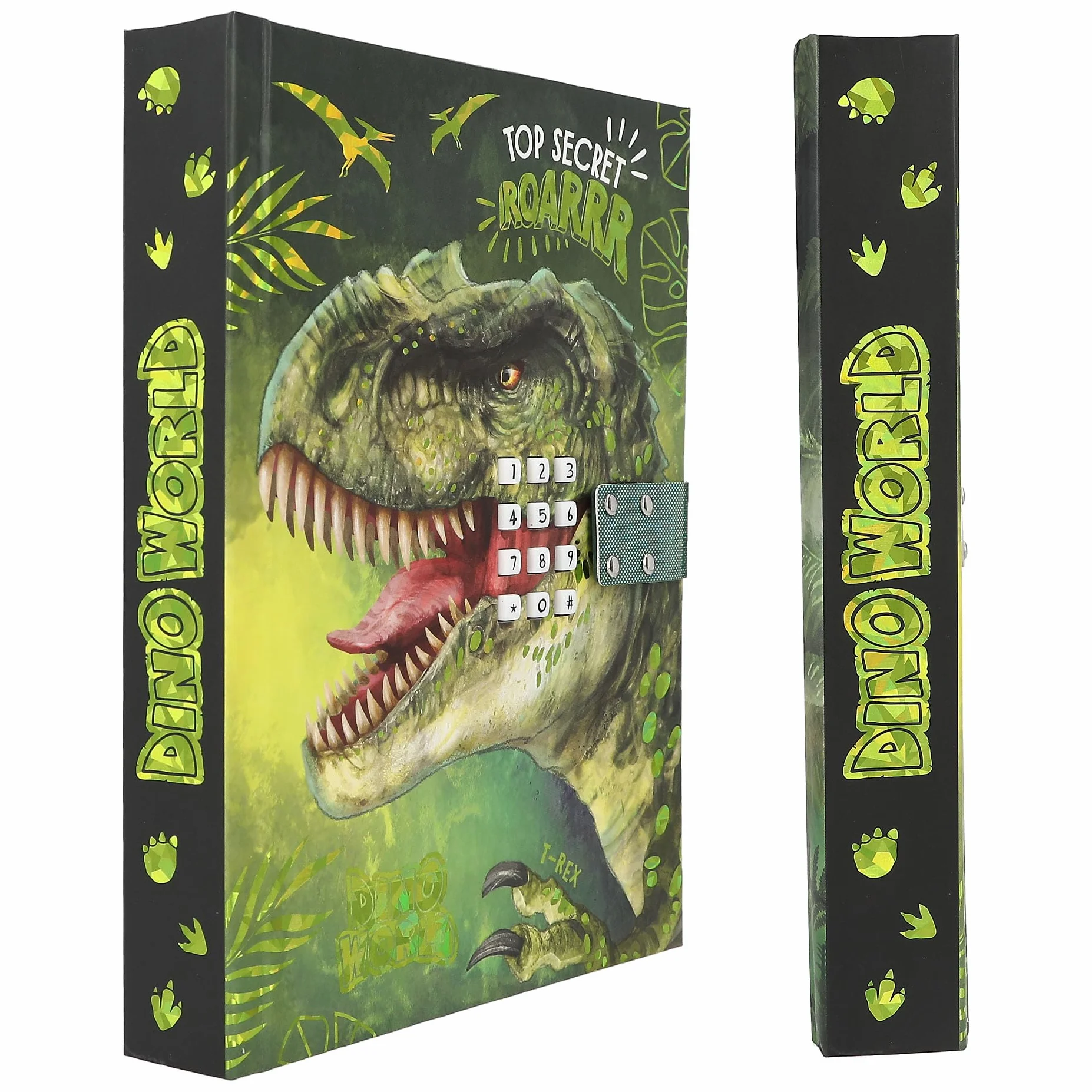 Depesche 12407 Dino World - Dziennik z kodem cyfrowym i dźwiękiem, książka z motywami dinozaurów i 80 kolorowych ilustrowanych stron w linie