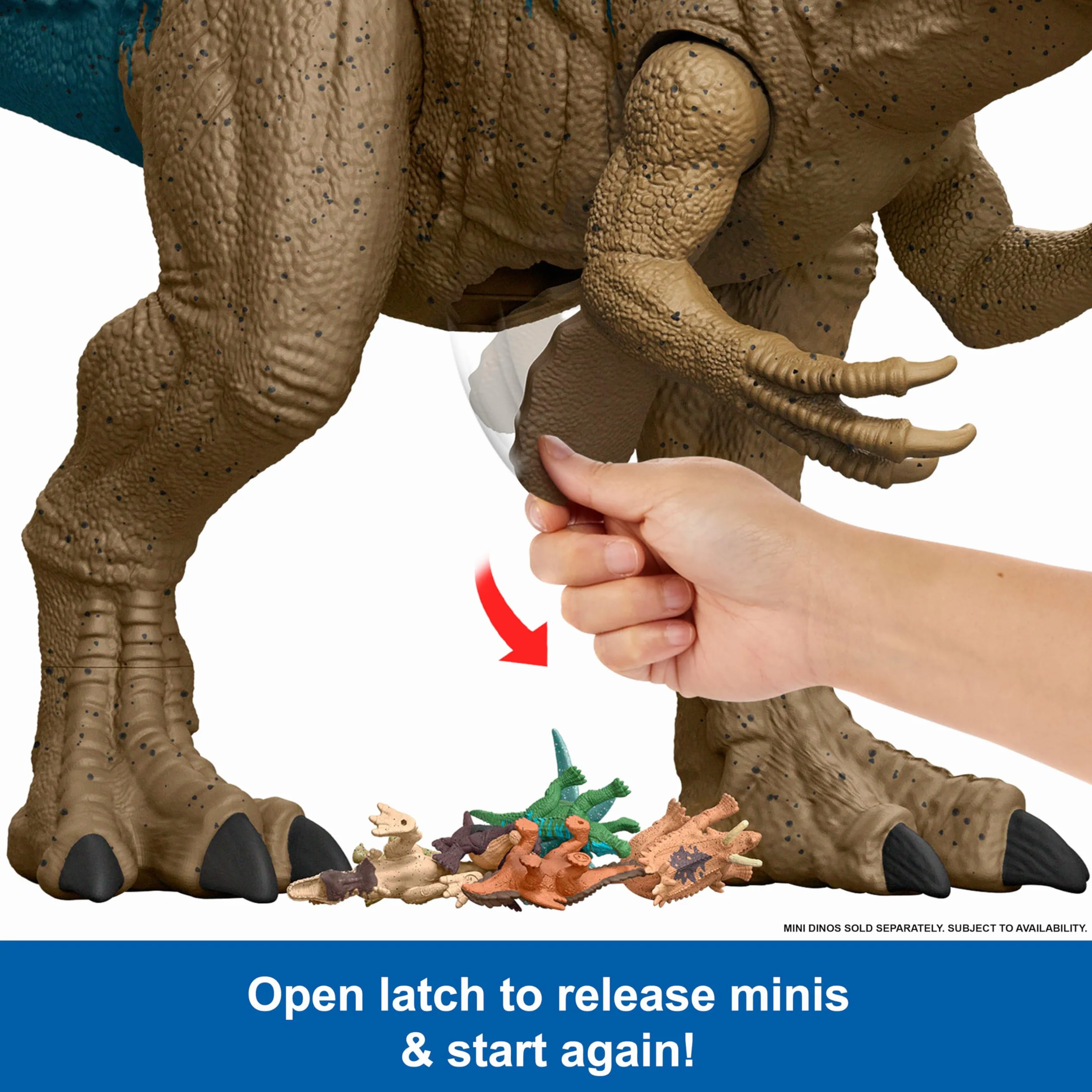Mattel Jurassic World: Teoria chaosu Netflix - Kolosalny Allozaur Duża figurka dinozaura (96,5 cm długości) potrafiąca połknąć do 20 minifigurek, zabawka akcji, HRX53