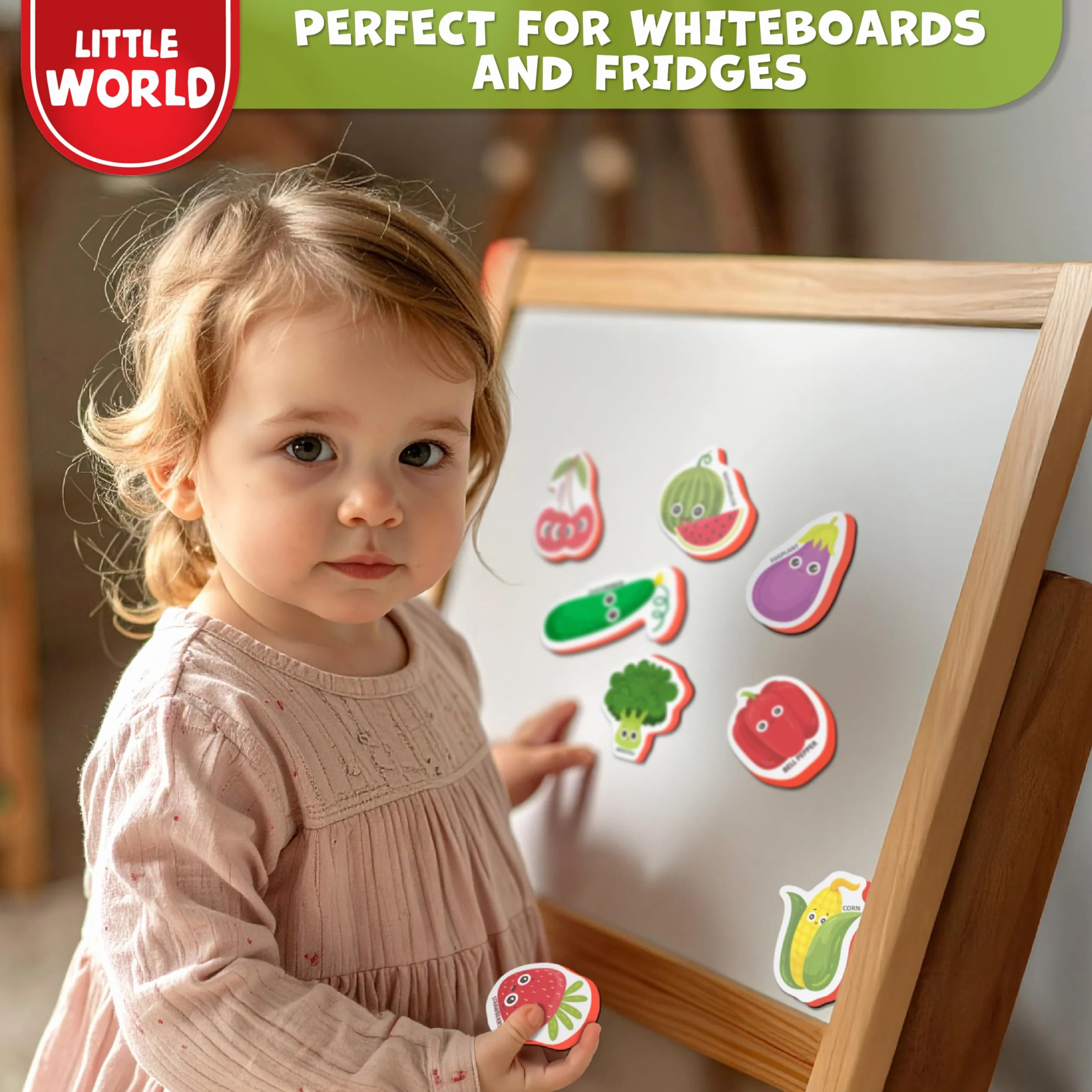 Little World 31 piankowych magnesów na lodówkę dla dzieci – magnesy na lodówkę dla małych dzieci – magnesy na lodówkę dla dzieci – magnetyczne magnesy na owoce i warzywa