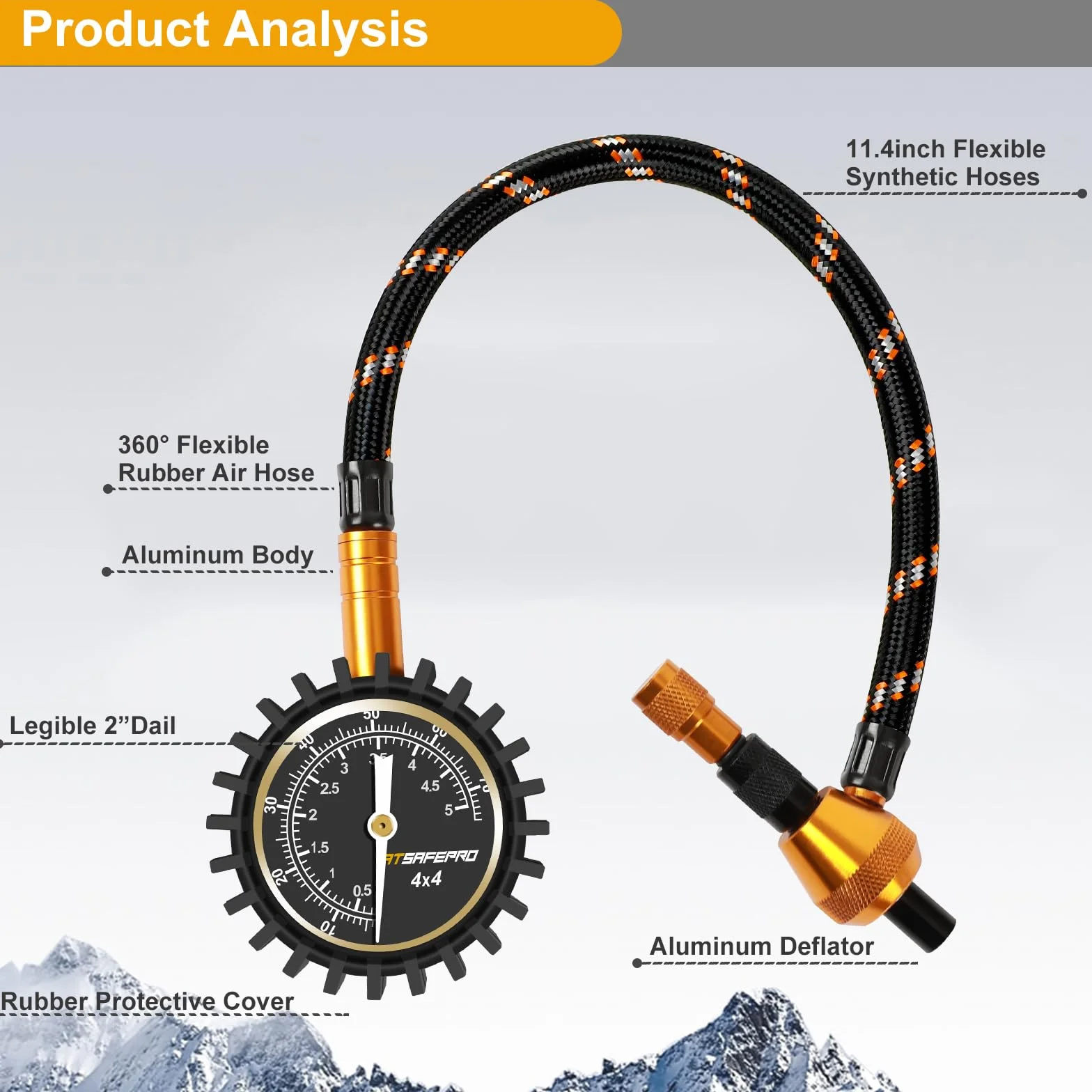 Manometry do opon samochodowych, zestaw do naprawy opon ATsafepro 2 w 1 75Psi ze specjalnym uchwytem do dużych opon terenowych 4X4
